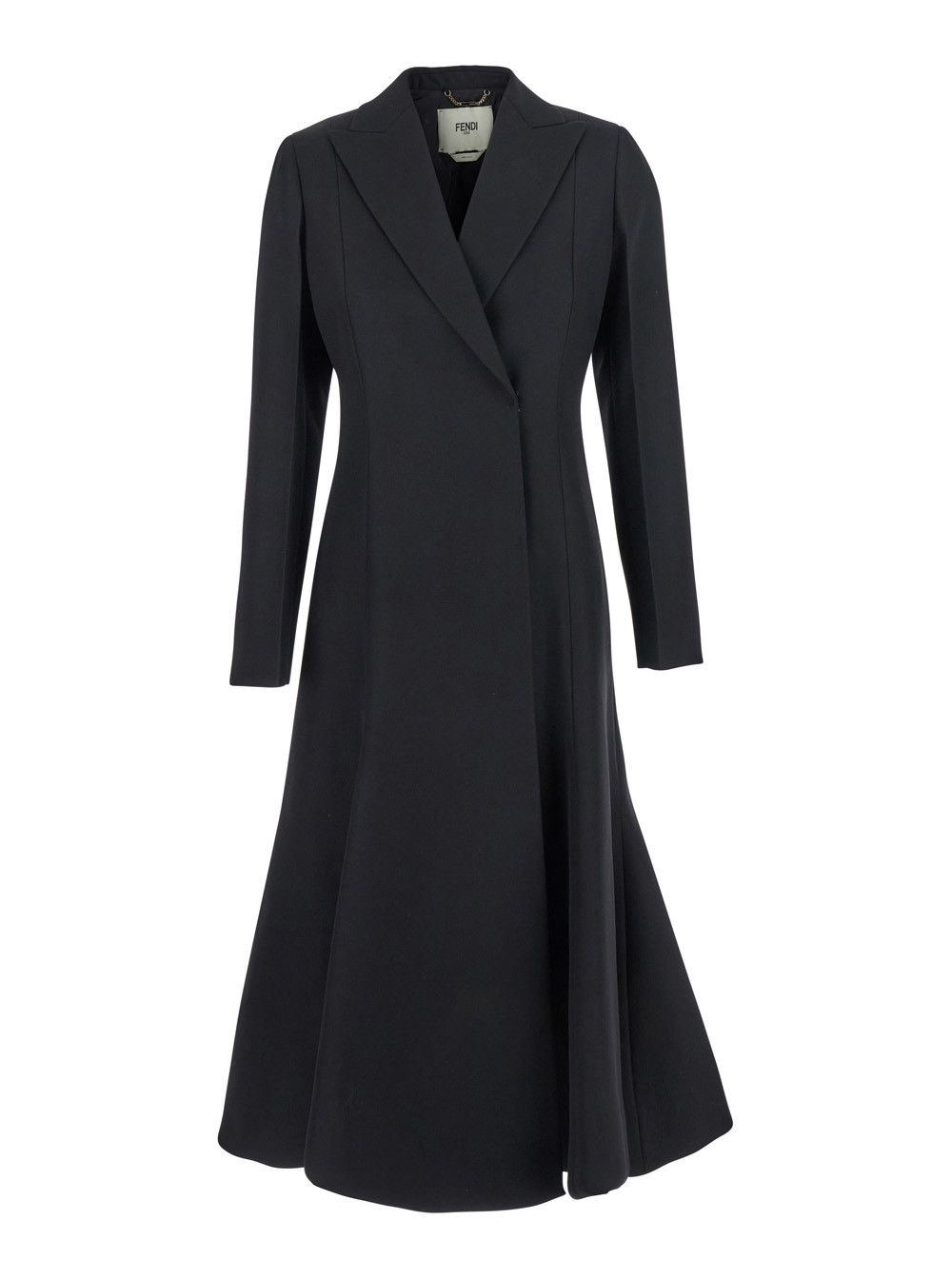 Fendi Black Flared Double-Breasted Coat with Peak Revers in Wool Woman Size M / US 6-8 / IT 42-44 - 1 Thumbnail