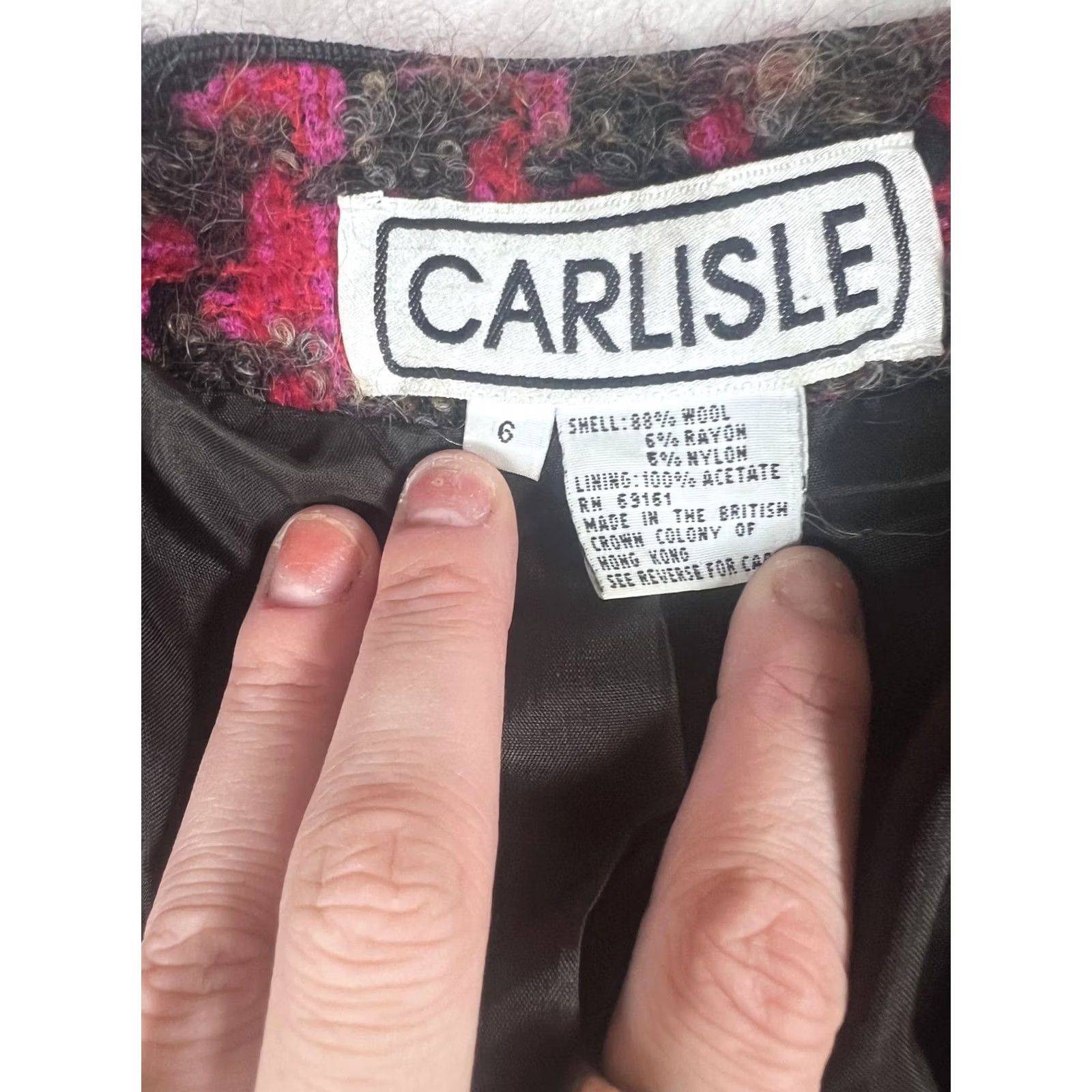Vintage Vintage Carlisle Blazer Womens 6 Pink Wool Tweed Houndstooth Sequin Jacket 80s Size M / US 6-8 / IT 42-44 - 3 Thumbnail