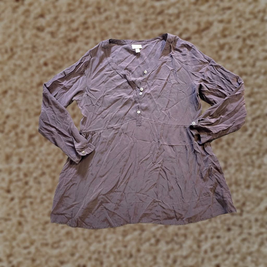 J. Jill VINTAGE J Jill Top Womens Size PM Petite Gray Silk Long Sleeve Tunic Casual Size M / US 6-8 / IT 42-44 - 1 Thumbnail