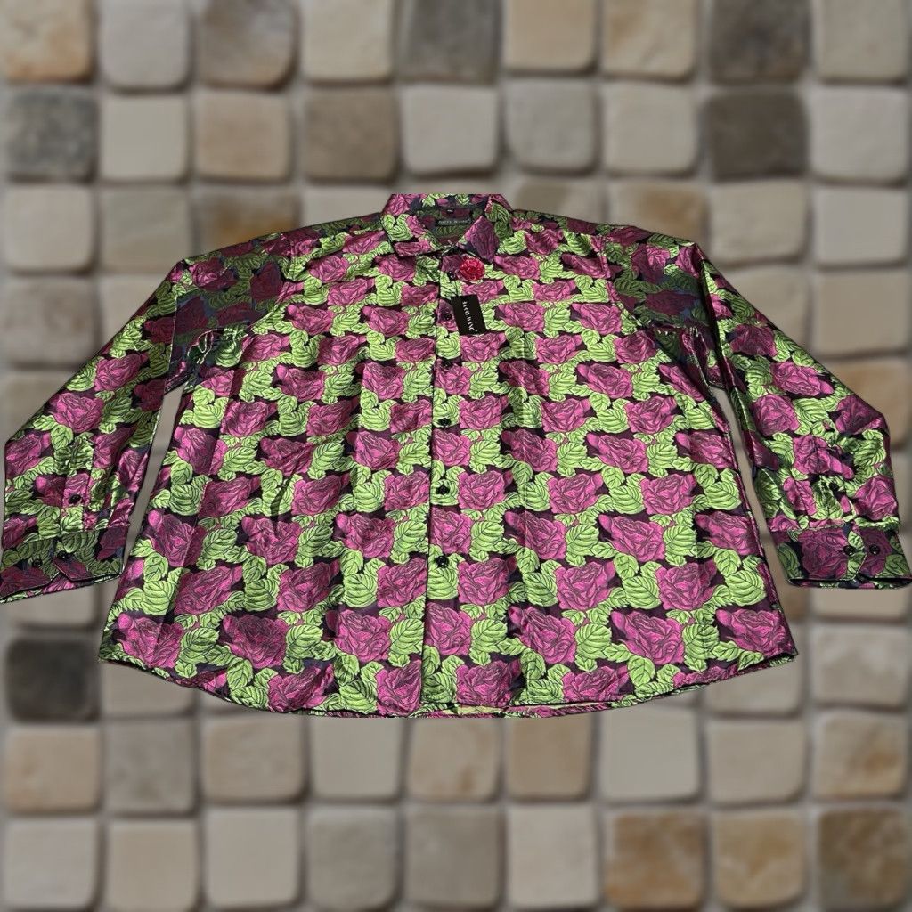 Vintage Barry Wang Shirt Men's XXL Silk Blend Jacquard Floral Flower Print Long Sleeve Size US XXL / EU 58 / 5 - 1 Thumbnail