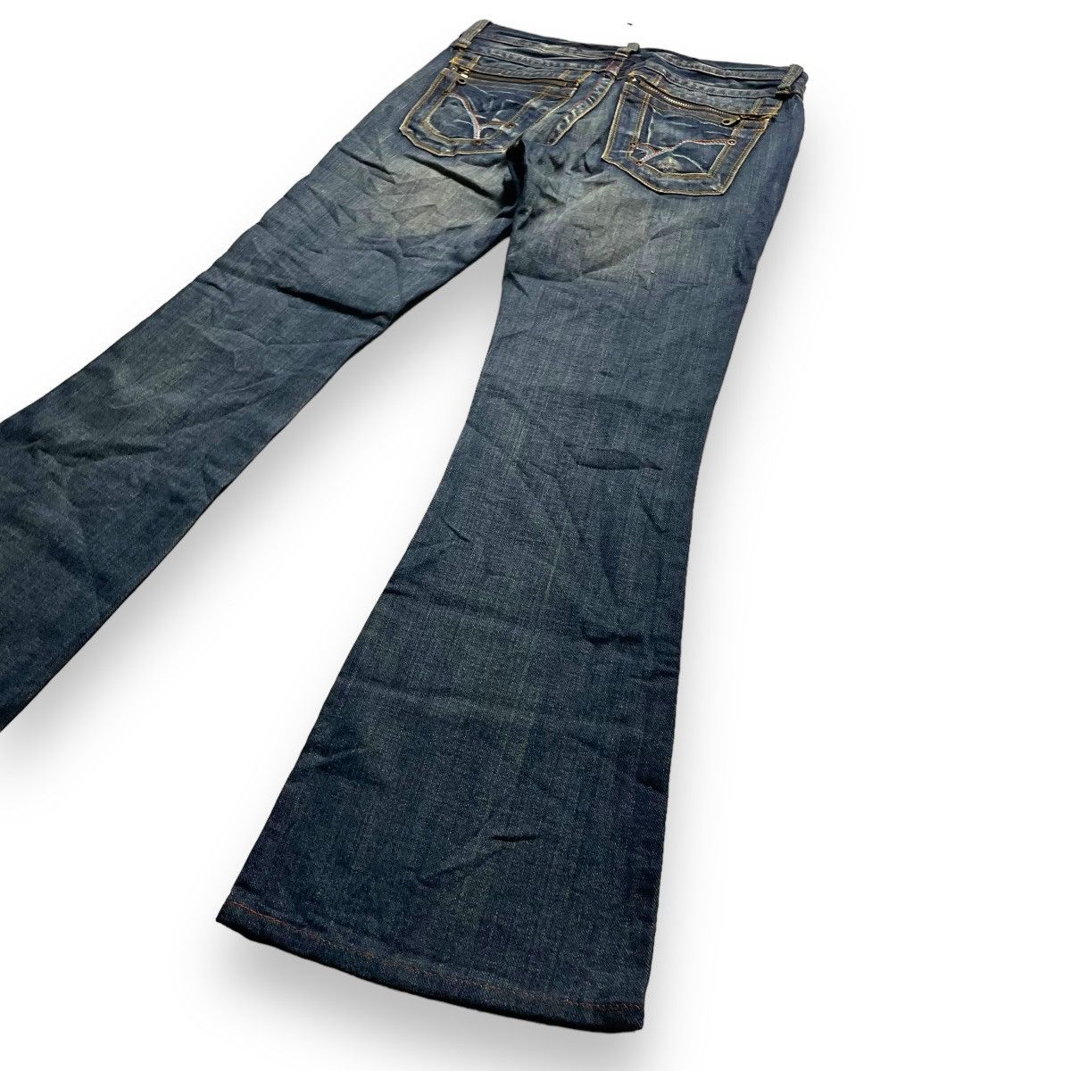 Le Grande Bleu (L.G.B.) 🇯🇵 SUPER FLARE BACK NUMBER WASHED DENIM PANTS Size US 30 / EU 46 - 12 Thumbnail
