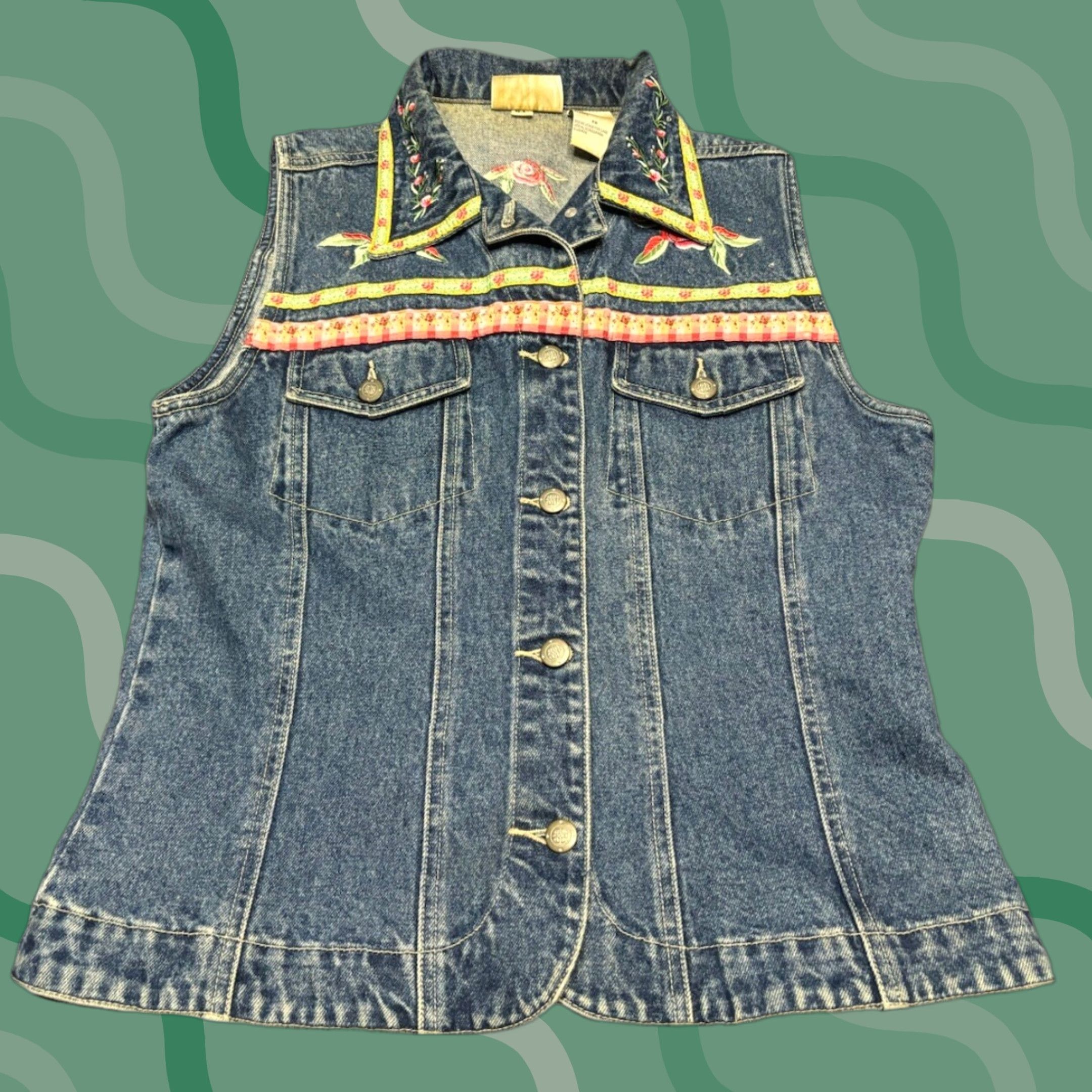 Bill Blass VINTAGE Bill Blass Women M Blue Vest Shirt Denim Beaded Embroidered Floral 90s Button-Up Casual Party/Cocktail Size M / US 6-8 / IT 42-44 - 1 Thumbnail