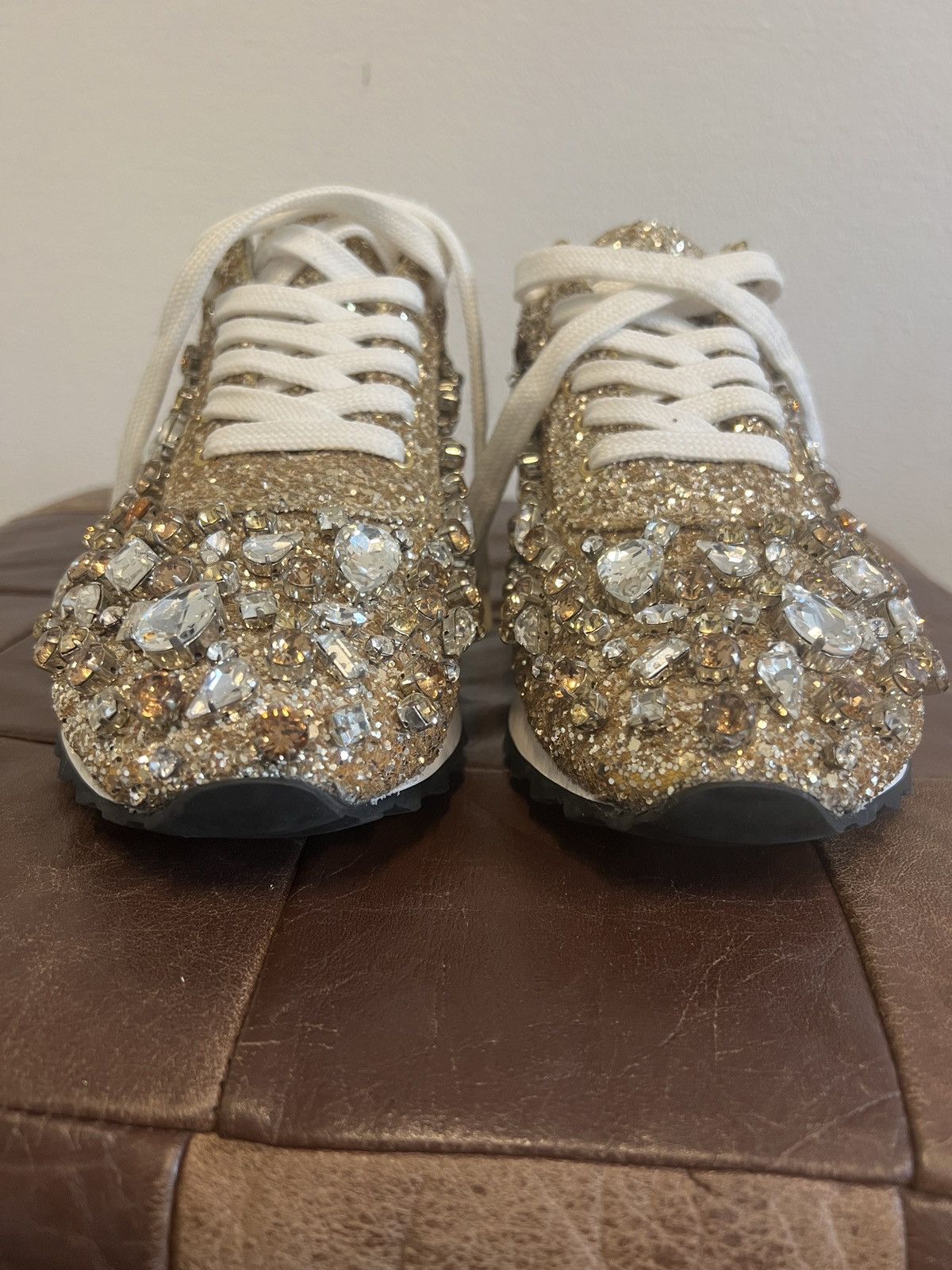 Casadei Casadei Gold Glitter Leather Trainers Low Top Sneakers, s 37 Size US 7 / IT 37 - 3 Thumbnail