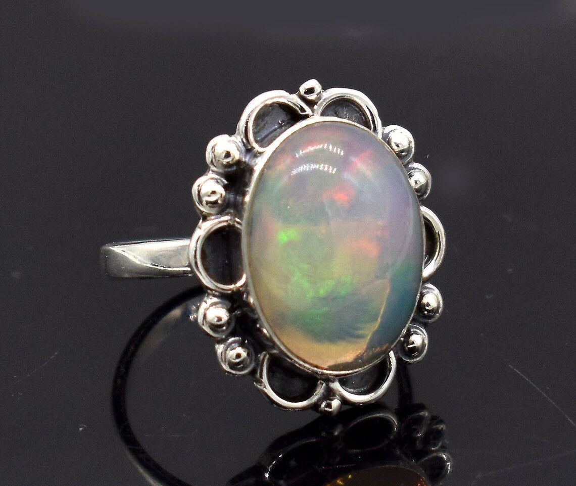 Handmade Natural Ethiopian Opal Ring Handmade 925K Silver Boho Ring Size ONE SIZE - 5 Thumbnail