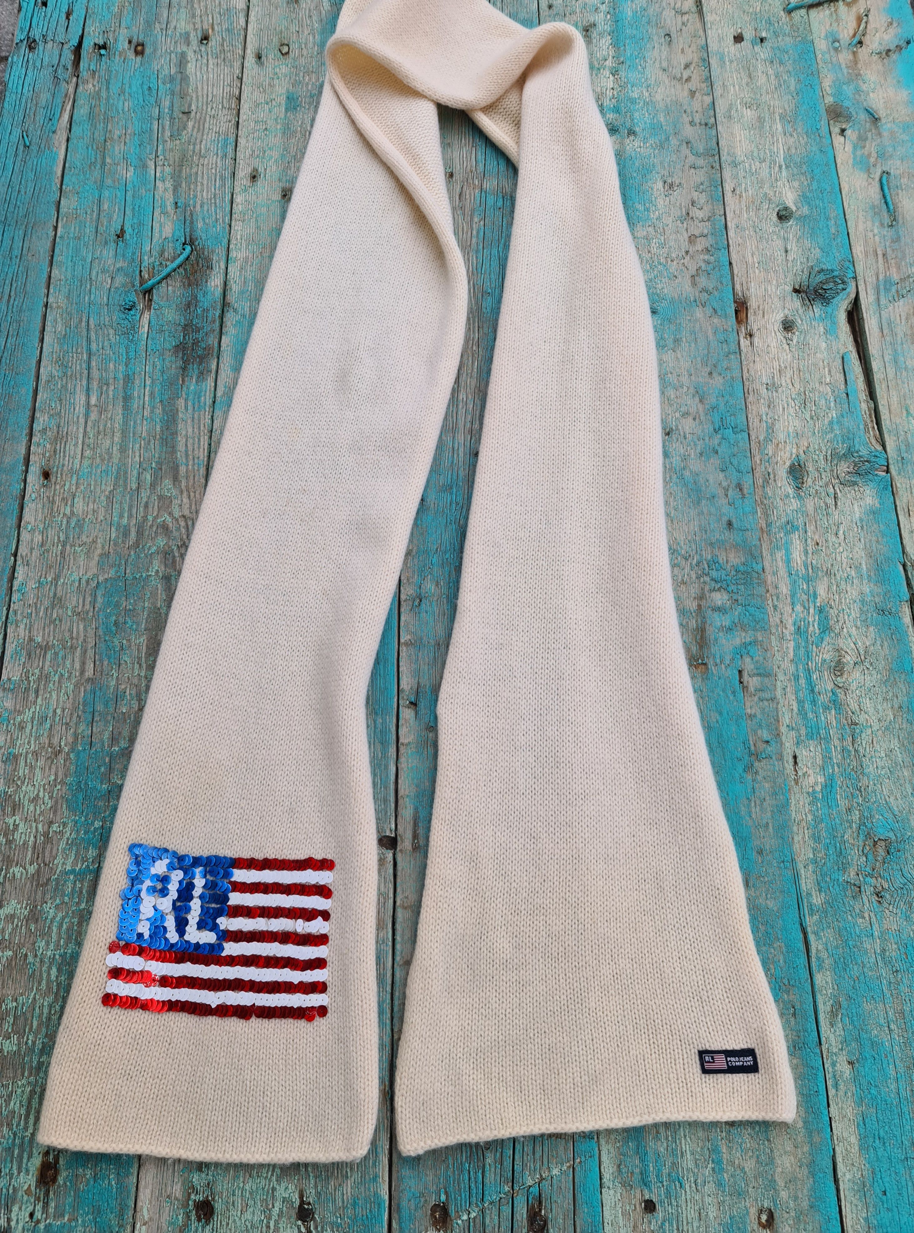 Polo Ralph Lauren POLO Jeans Company Scarf American Flag Knit Vintage Size ONE SIZE - 2 Thumbnail