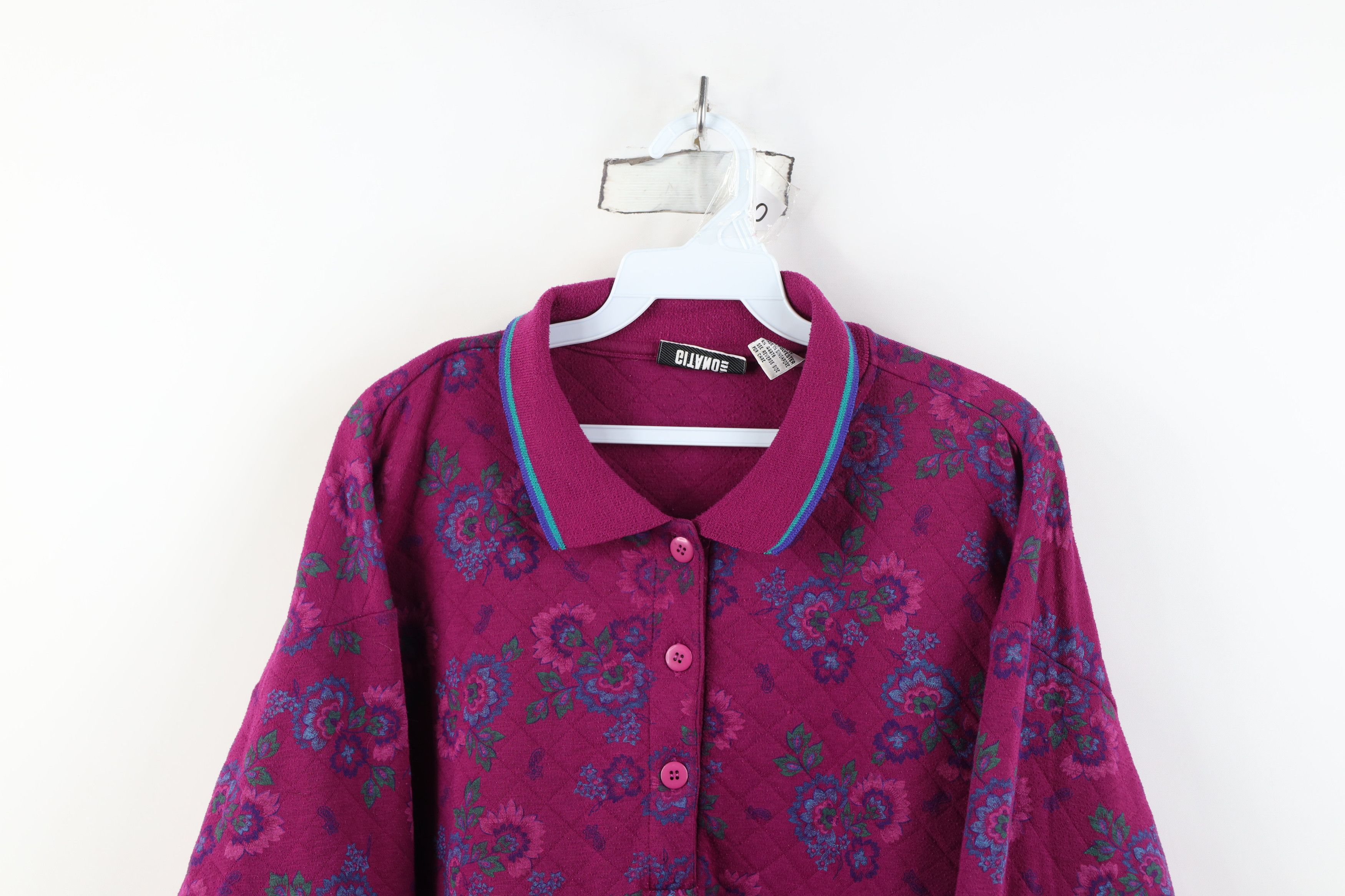 Vintage Vintage 90s Streetwear Flower Collared Sweatshirt Size L / US 10 / IT 46 - 2 Thumbnail