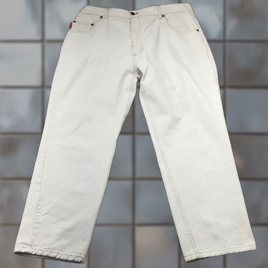 Bugle Boy VINTAGE Bugle Boy Jeans Mens 38 White 38x30 Distressed 5-Pocket Denim Skater Grunge 90s Logo Gold Crest USA Mens Size US 38 / EU 54 - 1 Thumbnail