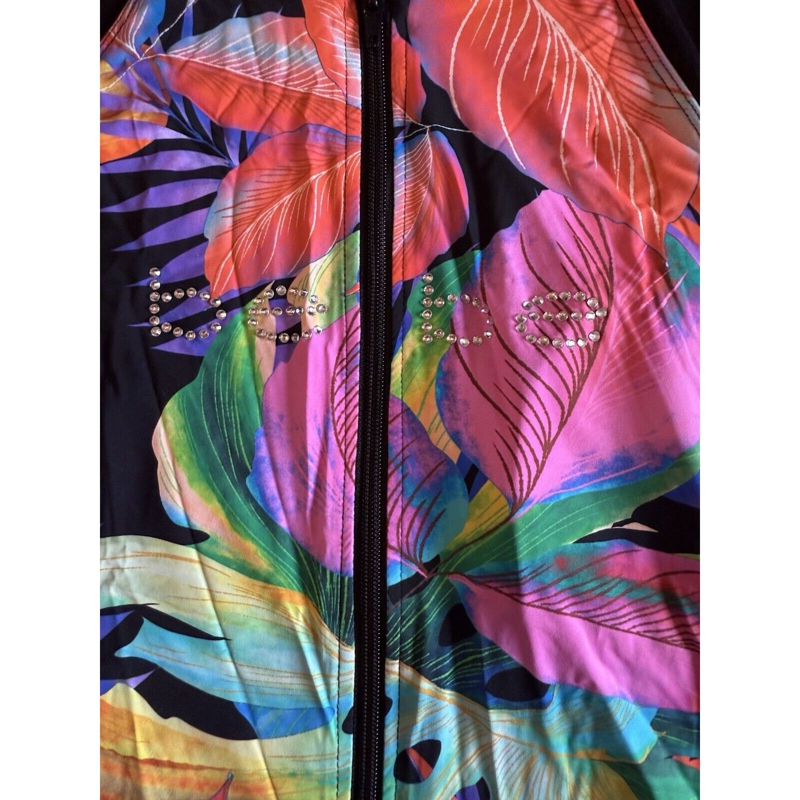 Bebe Bebe 1/2 Zip Swimsuit Size XL Tropical Print Mesh Sleeves Size ONE SIZE - 1 Thumbnail