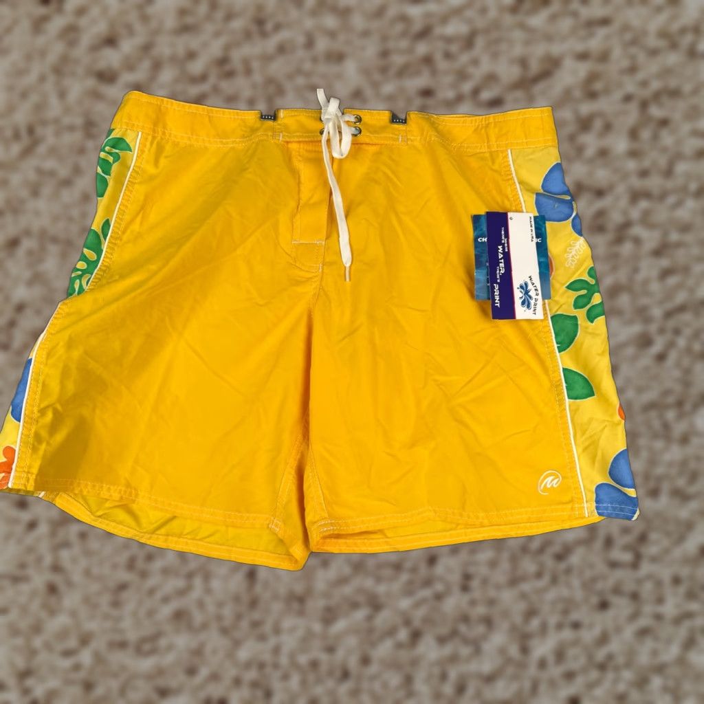 Vintage VINTAGE Mysterioso Women Board Shorts 14 Yellow Pattern Changing Chameleon Fabric Swim Bottoms Size 36" / US 14 / IT 50 - 1 Thumbnail