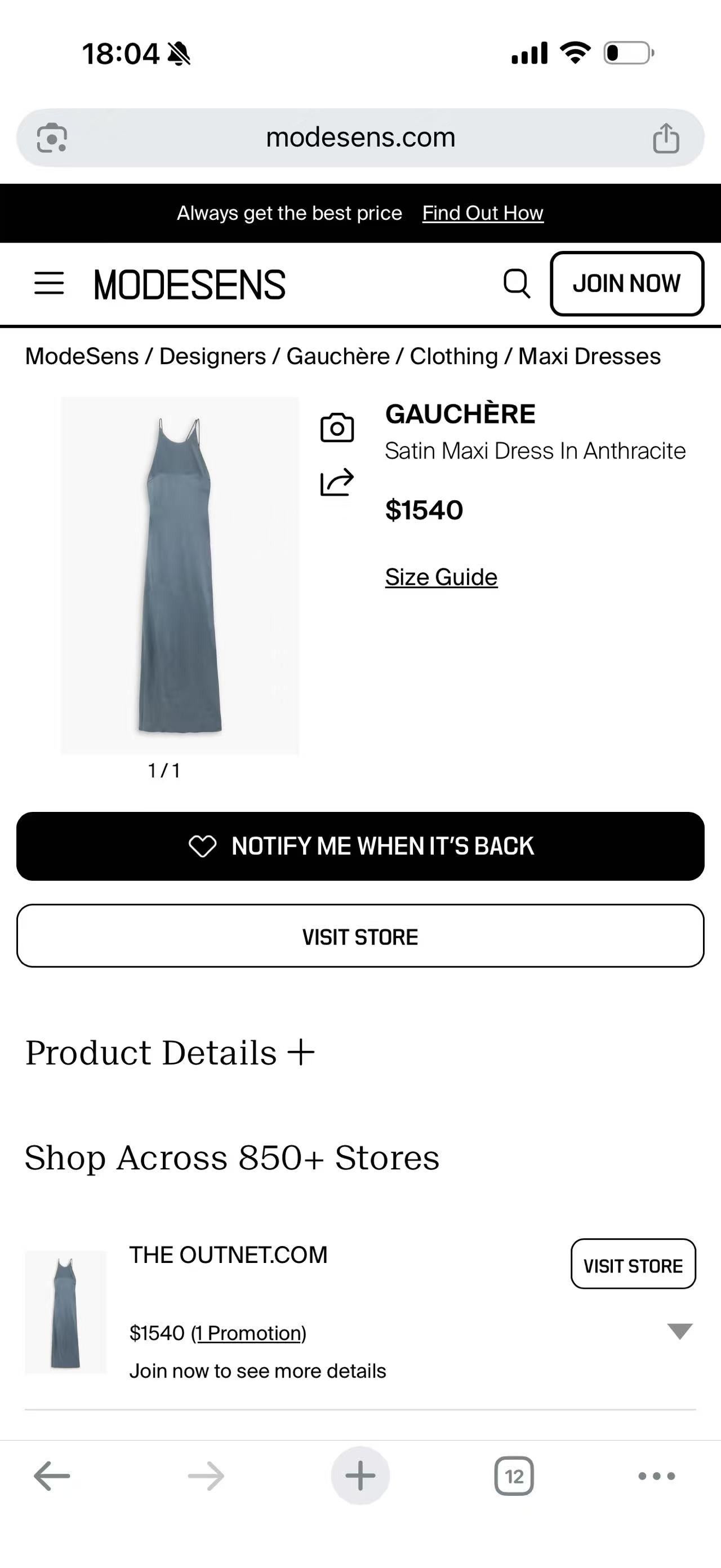 Other Satin Maxi Dress in Antracite Size XS / US 0-2 / IT 36-38 - 2 Thumbnail