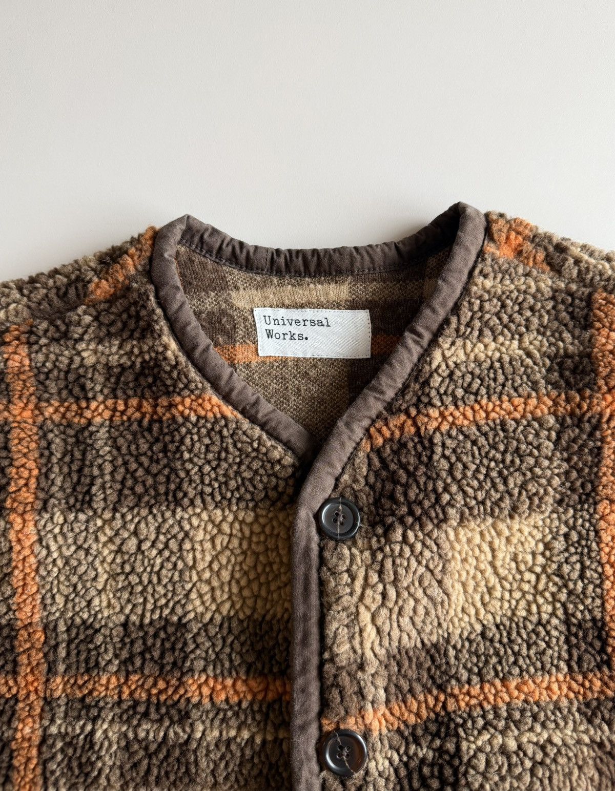 Universal Works LANCASTER GILET (CHECK SHERPA FLEECE) - BROWN Size US S / EU 44-46 / 1 - 2 Thumbnail