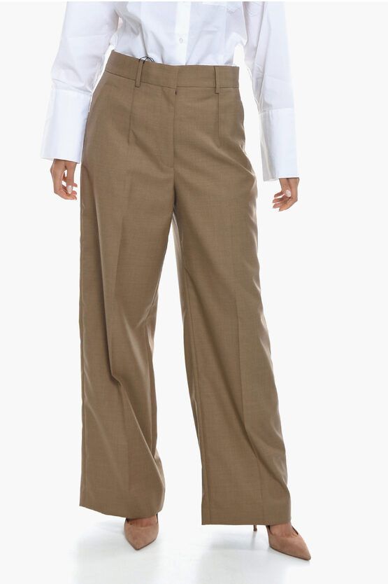 image of Burberry Wool Palazzo Pants in Beige, Women's (Size 26)