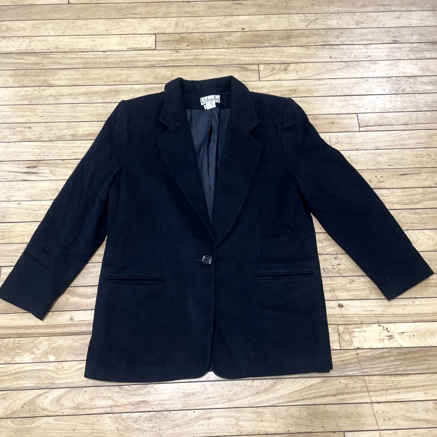 Vintage VINTAGE Rafaella Jacket Women 12 Black Wool Cashmere Minimal Blazer Coat Long Sleeve Button Lined 90s Professional Modern Size XL / US 12-14 / IT 48-50 - 3 Thumbnail
