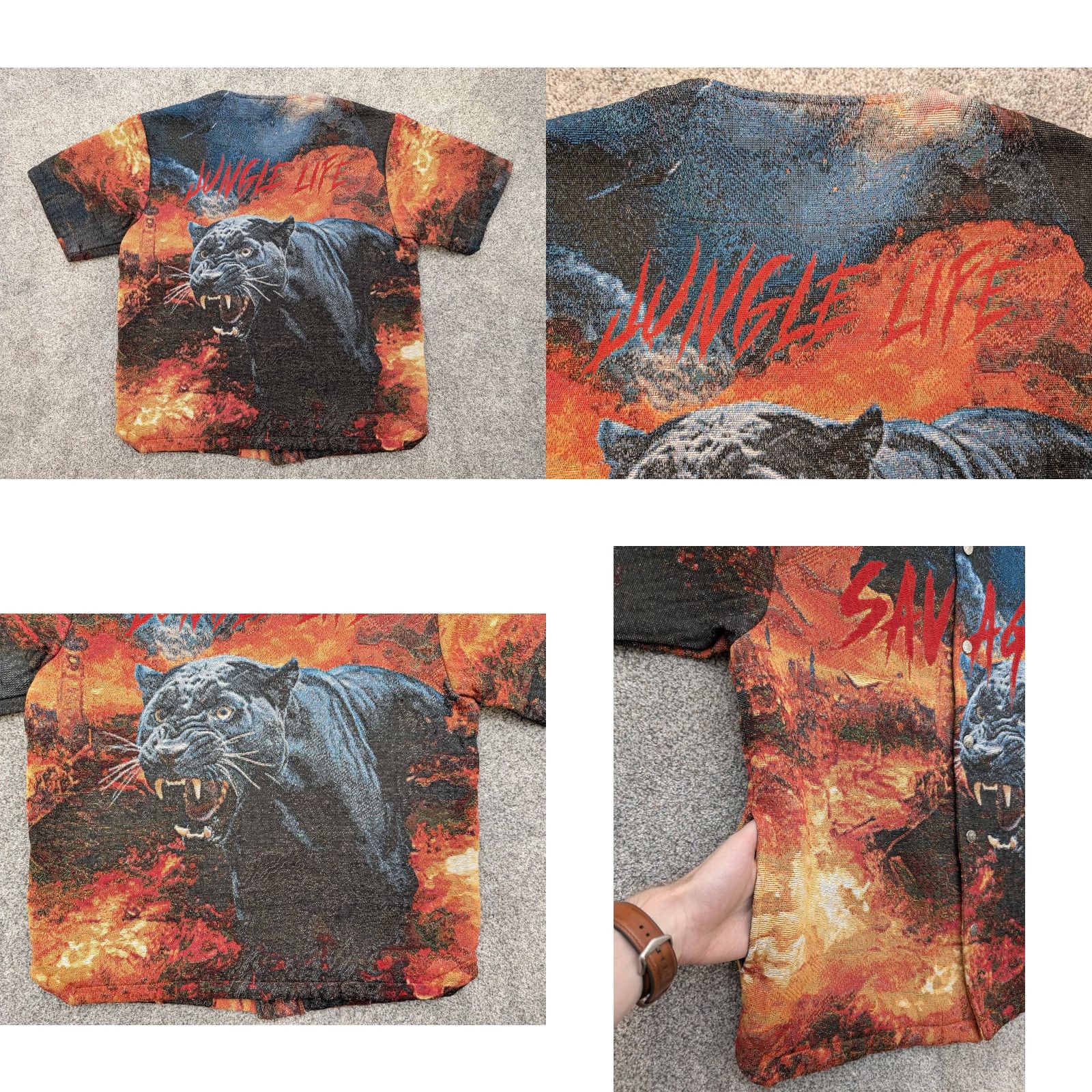 Alife Majestik Shirt Mens Large Savage Panther Jungle Life Baseball Button Graphic Fire Size US L / EU 52-54 / 3 - 9 Thumbnail