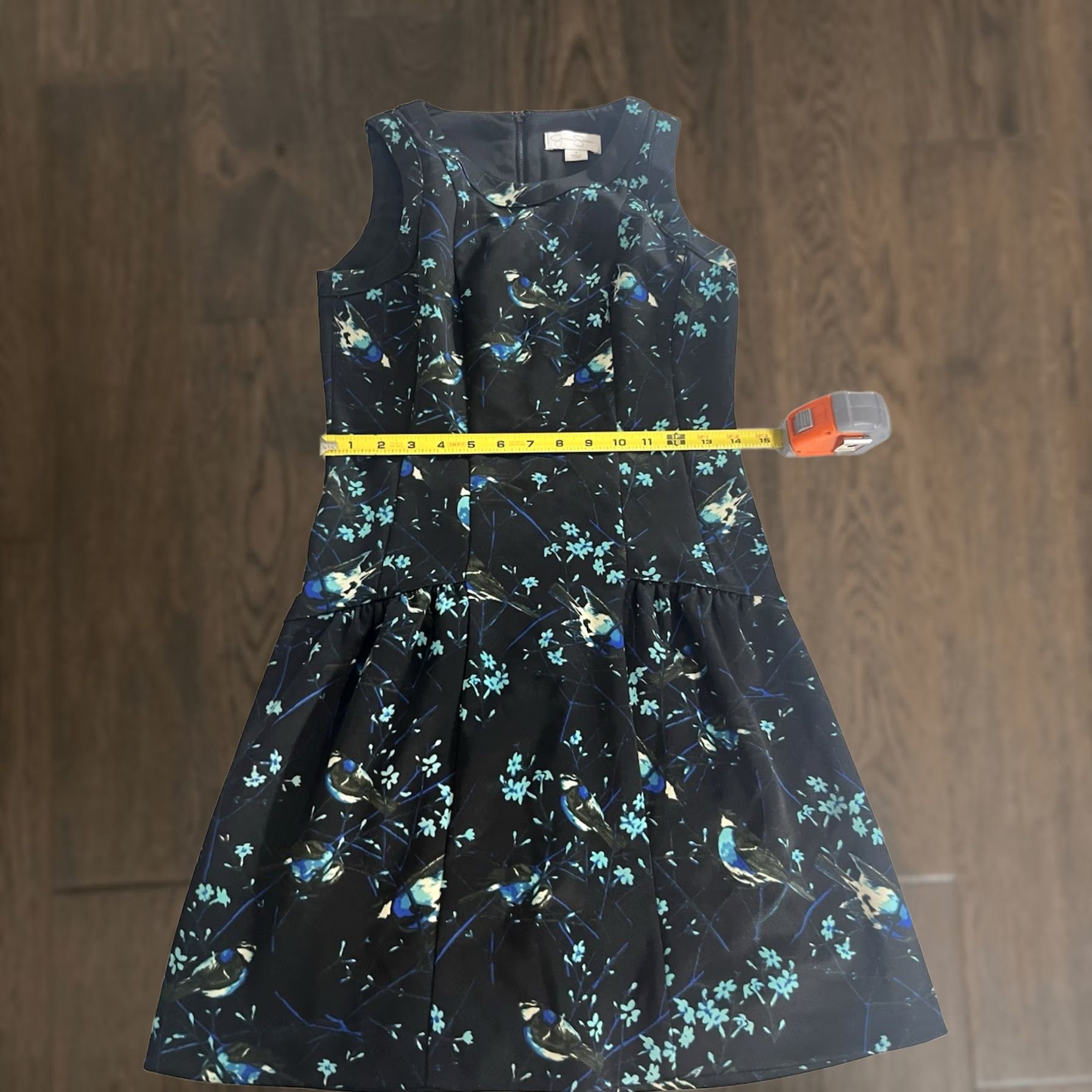 Jessica Simpson Jessica Simpson Dress Floral with Bird Print Size 4 Womens Sleeveless Knee Length Blue Polyester Sheath Lined Casual Size S / US 4 / IT 40 - 1 Thumbnail