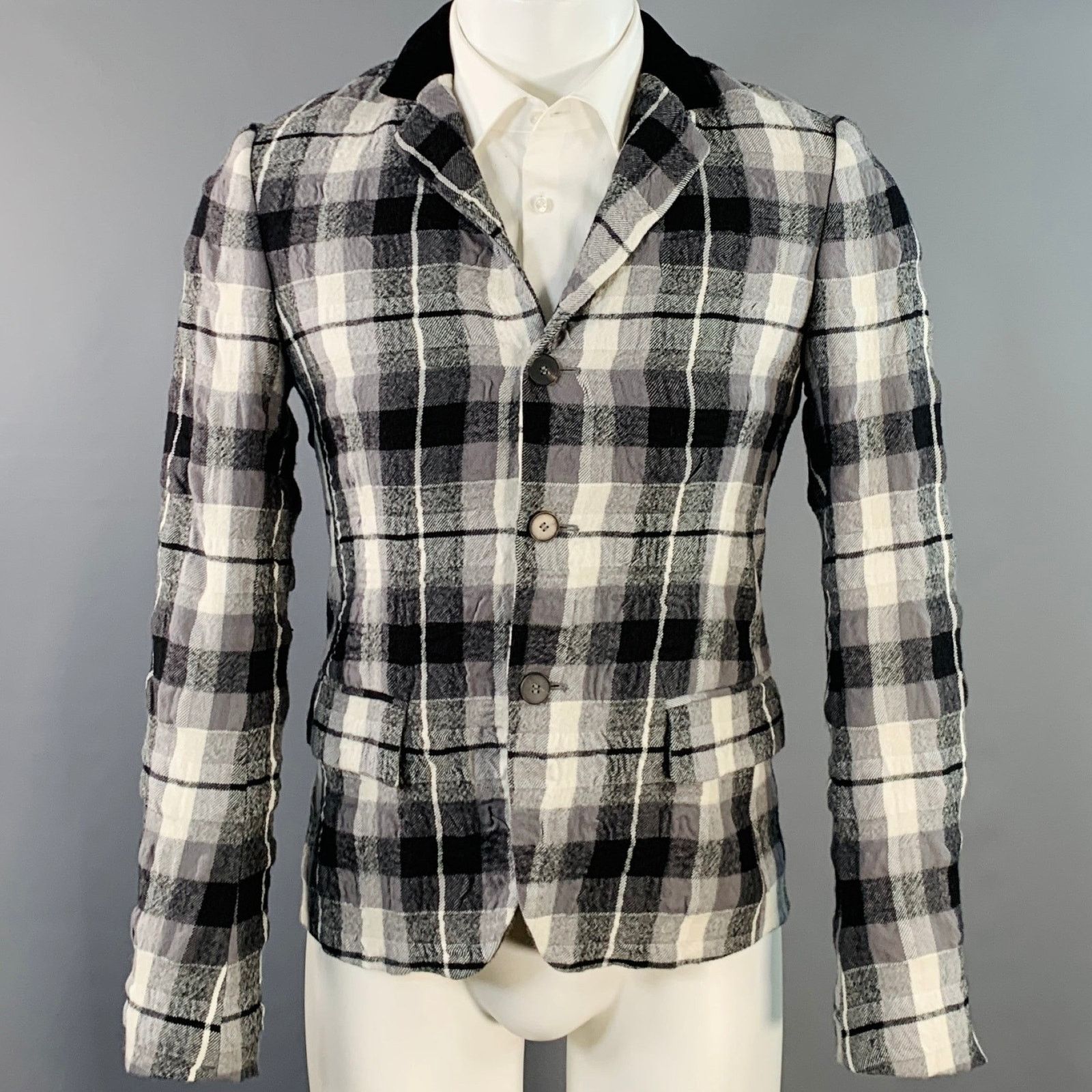 Haider Ackermann HAIDER ACKERMANN Grey Black White Wool Cotton Sport Coat Size 34R - 1 Thumbnail