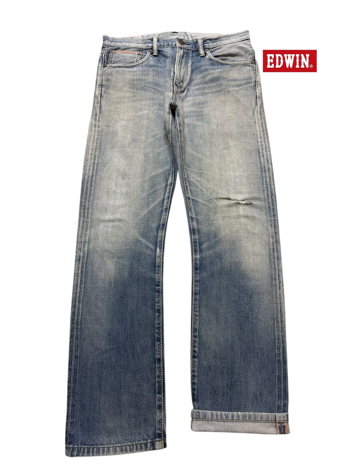 Edwin Vintage 90s Japan Edwin Selvedge Blue Faded Wash Straight Size US 33 - 1 Thumbnail