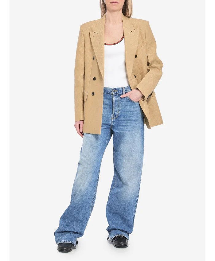 Gucci o1loc1c0226 833578 GG Silk Wool Crepe Jacquard Jacket Beige Size XS / US 0-2 / IT 36-38 - 2 Thumbnail