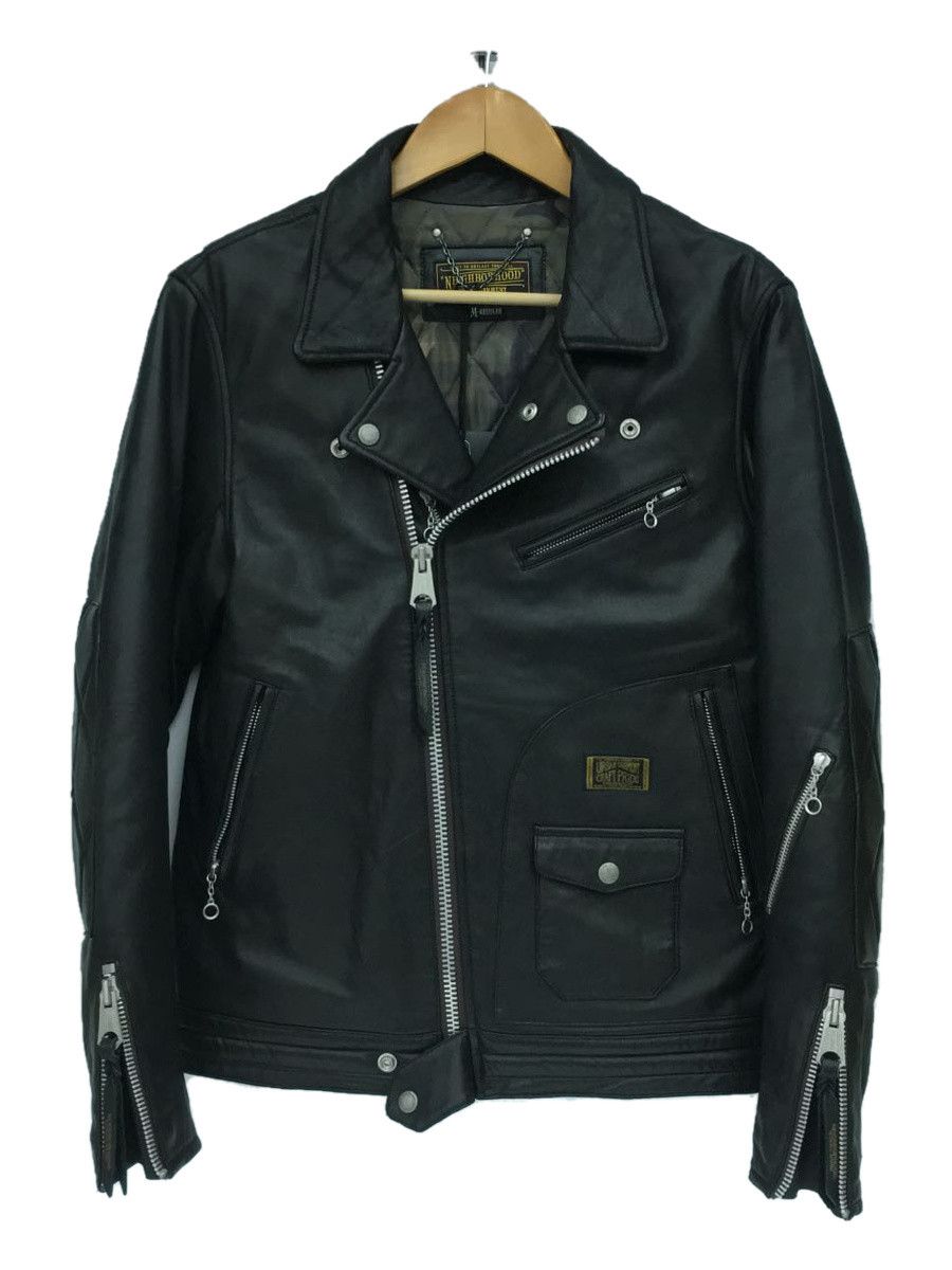 image of Neighborhood Leather Jackets Pocket Zip Sheepskin Zip Up Black, Men's (Size Medium)