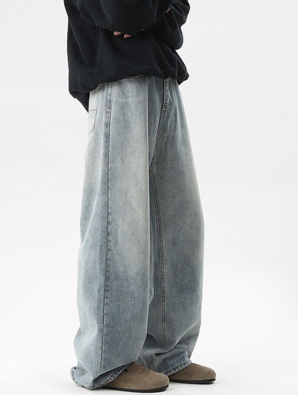 Japanese Brand American washed men's retro loose wide-leg straight jeans Size US 32 / EU 48 - 4 Thumbnail