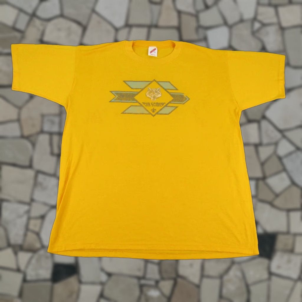 VINTAGE Cub Scouts Shirt Mens Extra Large Yellow Wolf 90s Crewneck Short Sleeve