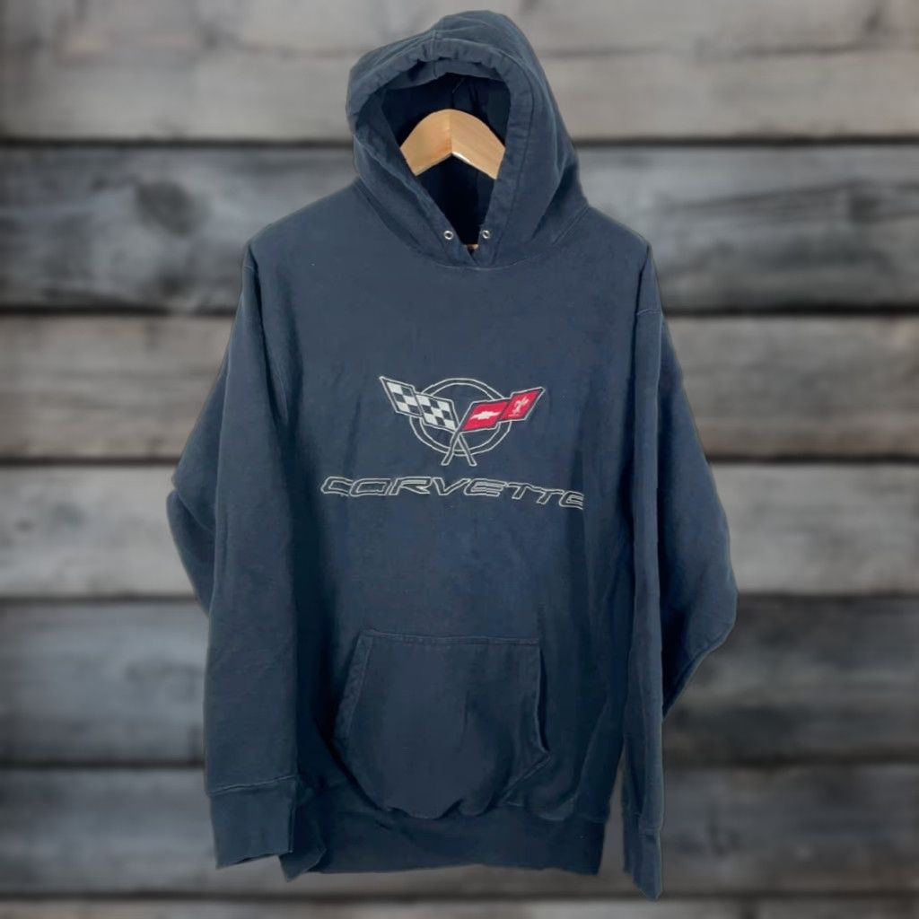 Vintage VINTAGE Corvette Hoodie Men's XL Black Embroidered Heavyweight Sweatshirt Size US XL / EU 56 / 4 - 1 Thumbnail