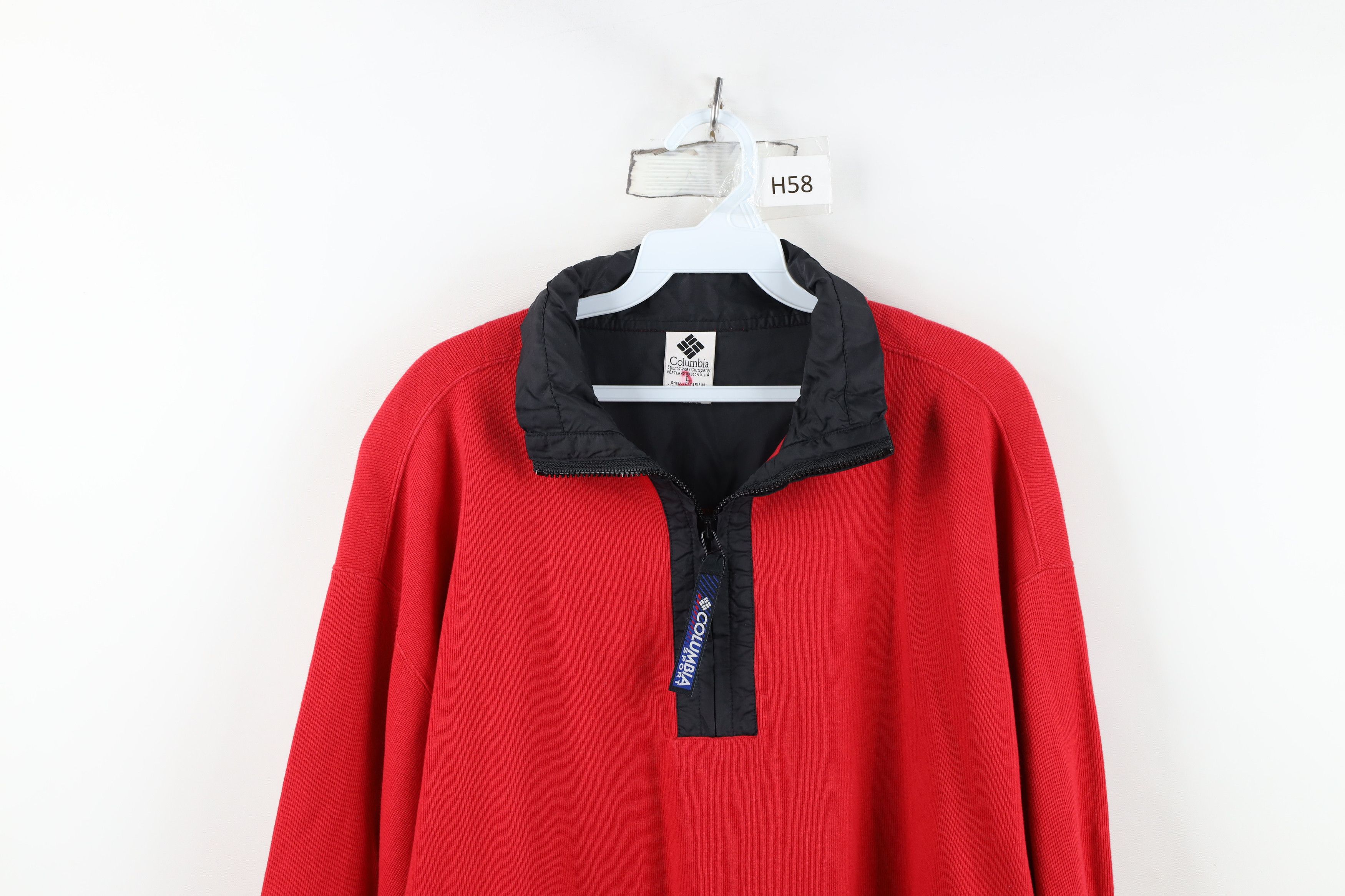 Columbia Vintage 90s Columbia Heavy Ribbed Knit Half Zip Sweater Red Size US L / EU 52-54 / 3 - 2 Thumbnail