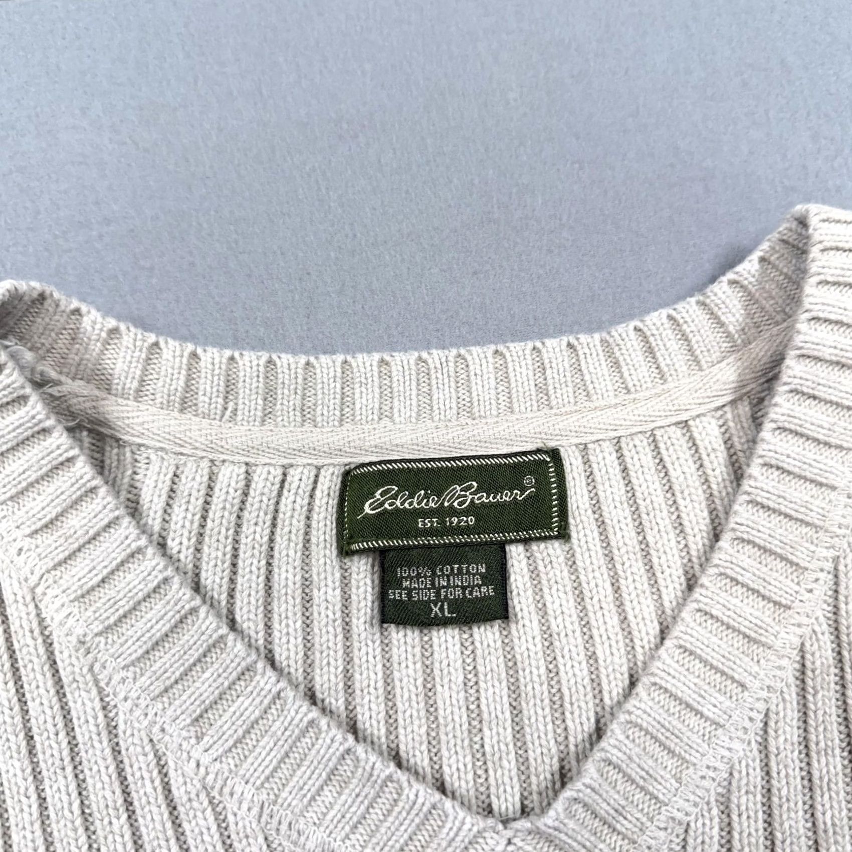 Eddie Bauer Eddie Bauer Sweater Mens XL Beige V-Neck Cotton Knit Pullover Casual Size US XL / EU 56 / 4 - 2 Thumbnail