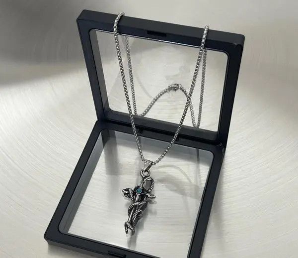 Jewelry Silver Snake & Cross - Blue Gemstone Pendant Necklace Size ONE SIZE - 5 Thumbnail