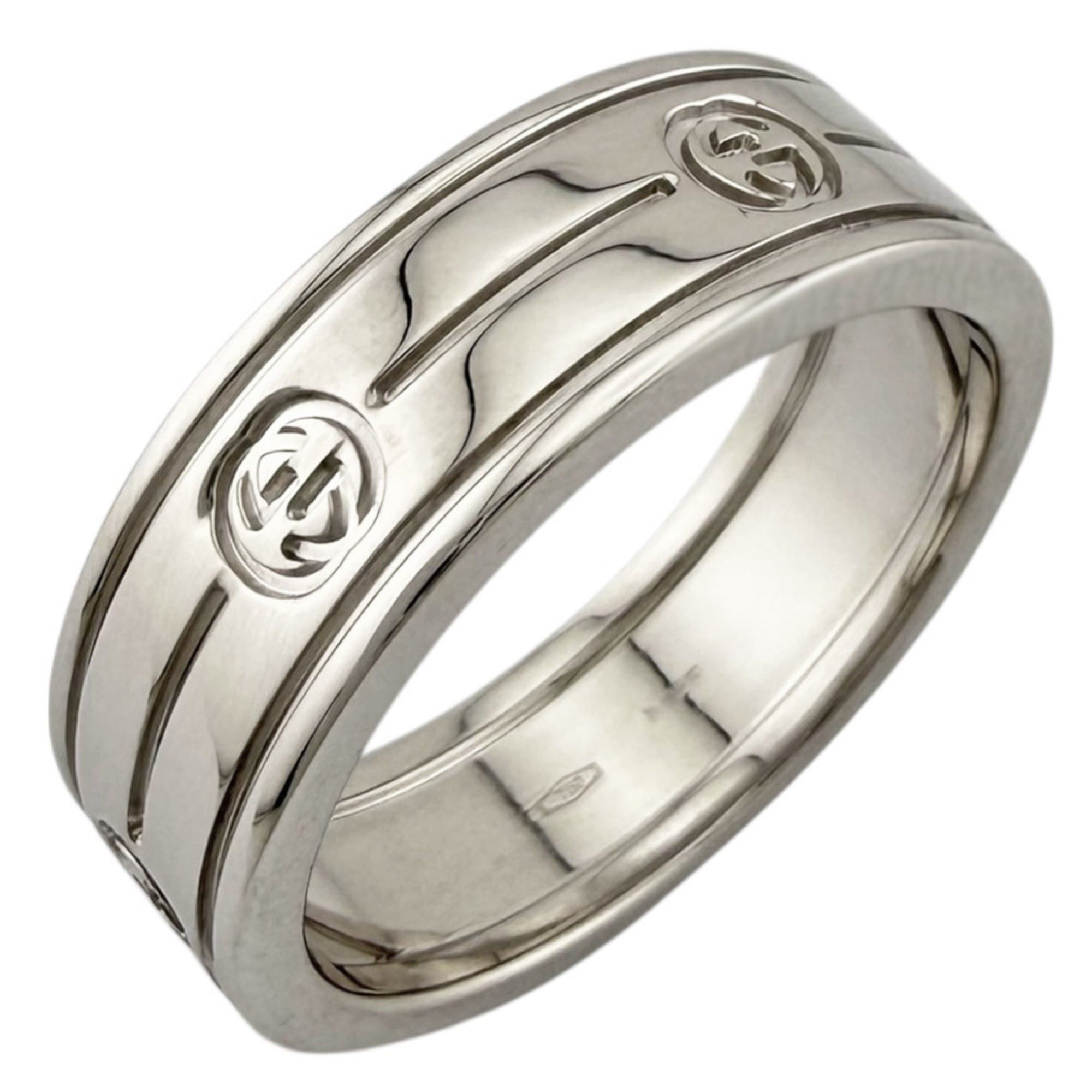 Gucci Interlocking Ring, 1, 18K Gold, Women's, Pre-Owned in Silver
