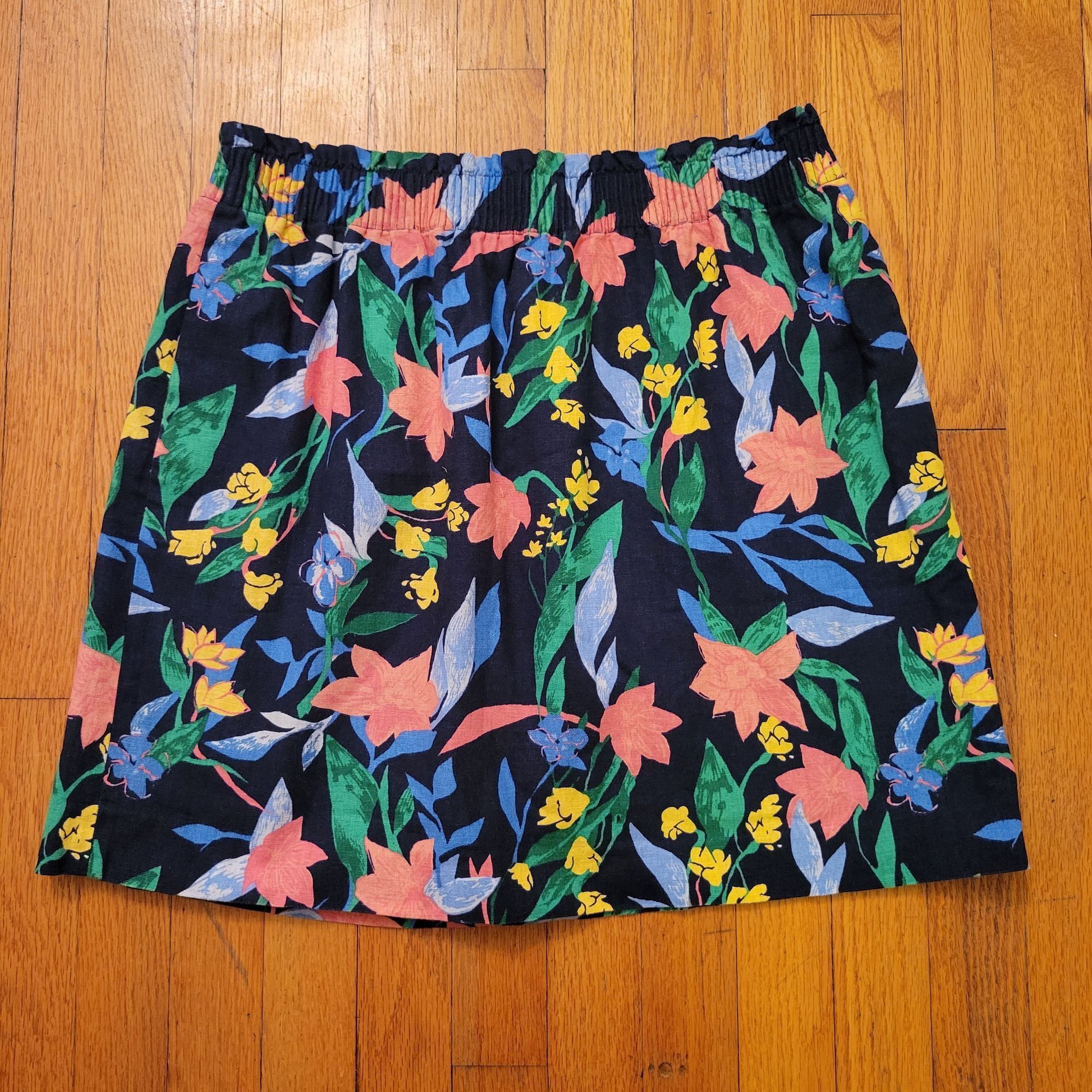 J.Crew J.Crew Floral Paper Bag Waist Mini Skirt 12 Linen Blend Pock Size 34" / US 12 / IT 48 - 2 Thumbnail