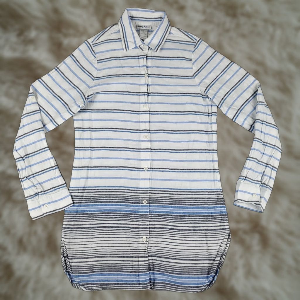 Tommy Bahama Tommy Bahama Shirt Dress Womens Medium Blue Striped Long Sleeve Collared Button Up Size M / US 6-8 / IT 42-44 - 1 Thumbnail