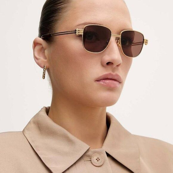 Bottega Veneta Bottega Veneta BV1380S 002 Sunglasses Gold Square Frame Size ONE SIZE - 4 Thumbnail