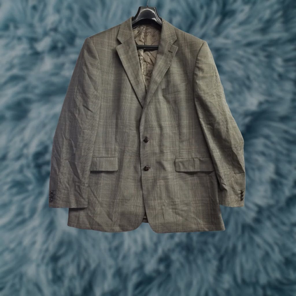 Vintage Alexandre London Plaid Gray Wool Blazer Mens 46L Jacket Two-Button Notch Lapel Regular Fit Casual Shirt/Coat Size 46R - 1 Thumbnail