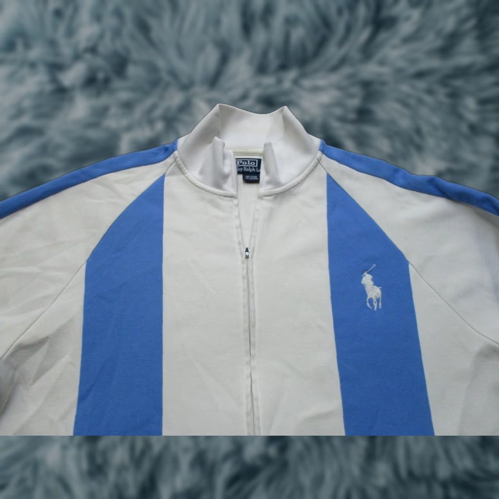 Polo Ralph Lauren Track Jacket Mens XL White Blue Full Zip Stripe Pony Logo