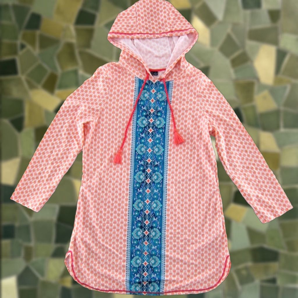 AQUA AQUA ET SOL Orange White Blue Paisley Floral Long Sleeve Pocket Hooded Dress L Mens Women Size L / US 10 / IT 46 - 1 Thumbnail