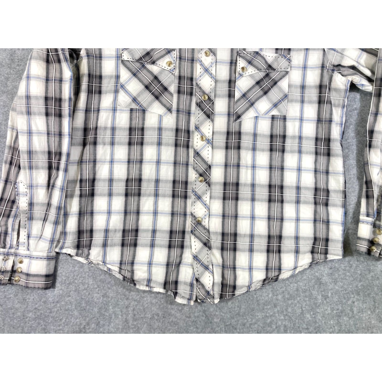 Wrangler Wrangler Pearl Snap Western Shirt Mens M Gray White Plaid Long Sleeve Casual Size US M / EU 48-50 / 2 - 4 Thumbnail