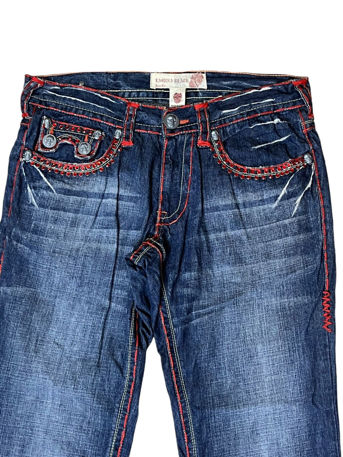 Japanese Brand FLARED🔥LAGUNA BEACH RHINESTONE MADE IN USA FLARED JEANS Size US 36 / EU 52 - 6 Thumbnail