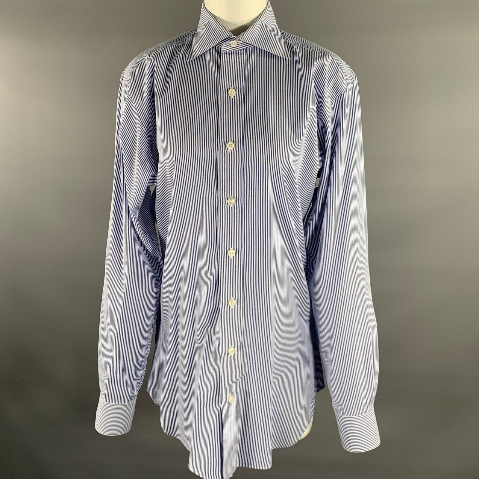 Hamilton HAMILTON S White Blue Stripe Cotton Spread Collar L/S Shirt Size US S / EU 44-46 / 1 - 1 Thumbnail