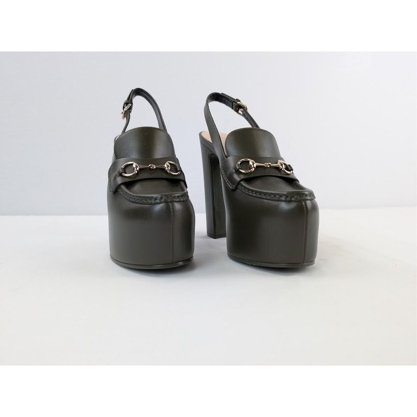 Gucci o1rshd1 Leather Real Platform Loafer Pump Sandal in Green Size US 9 / IT 39 - 5 Thumbnail