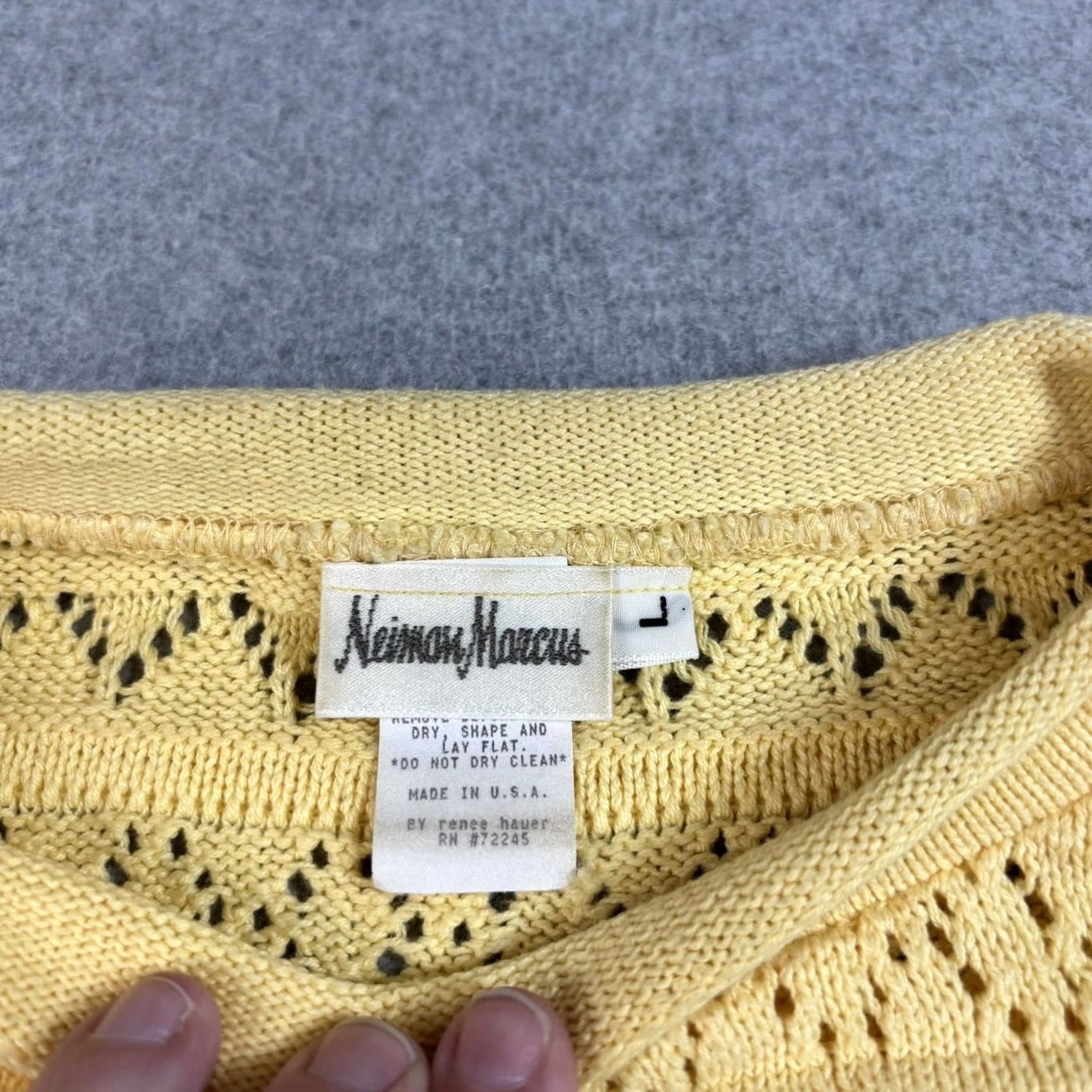 Neiman Marcus VINTAGE Neiman Marcus Sweater Women L Yellow Open-Knit Short Sleeve Lightweight 90s Casual Womens Size L / US 10 / IT 46 - 3 Thumbnail
