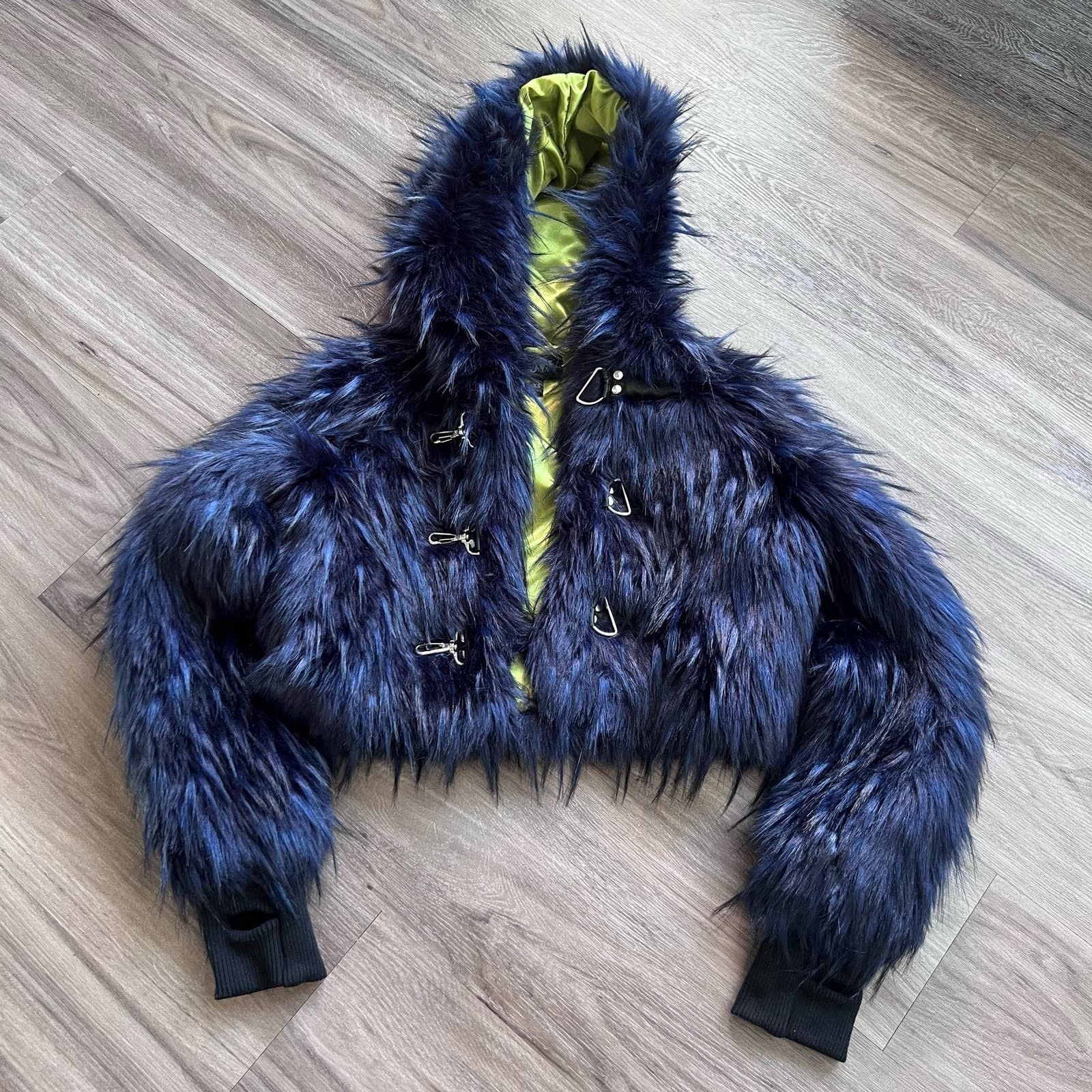 image of Dolls Kill Widow Royal Damnation Faux Fur Jacket in Blue, Women's (Size XS)