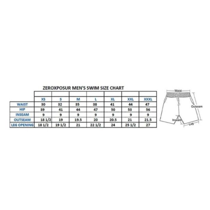 Men's zeroxposur swimwear size deals chart