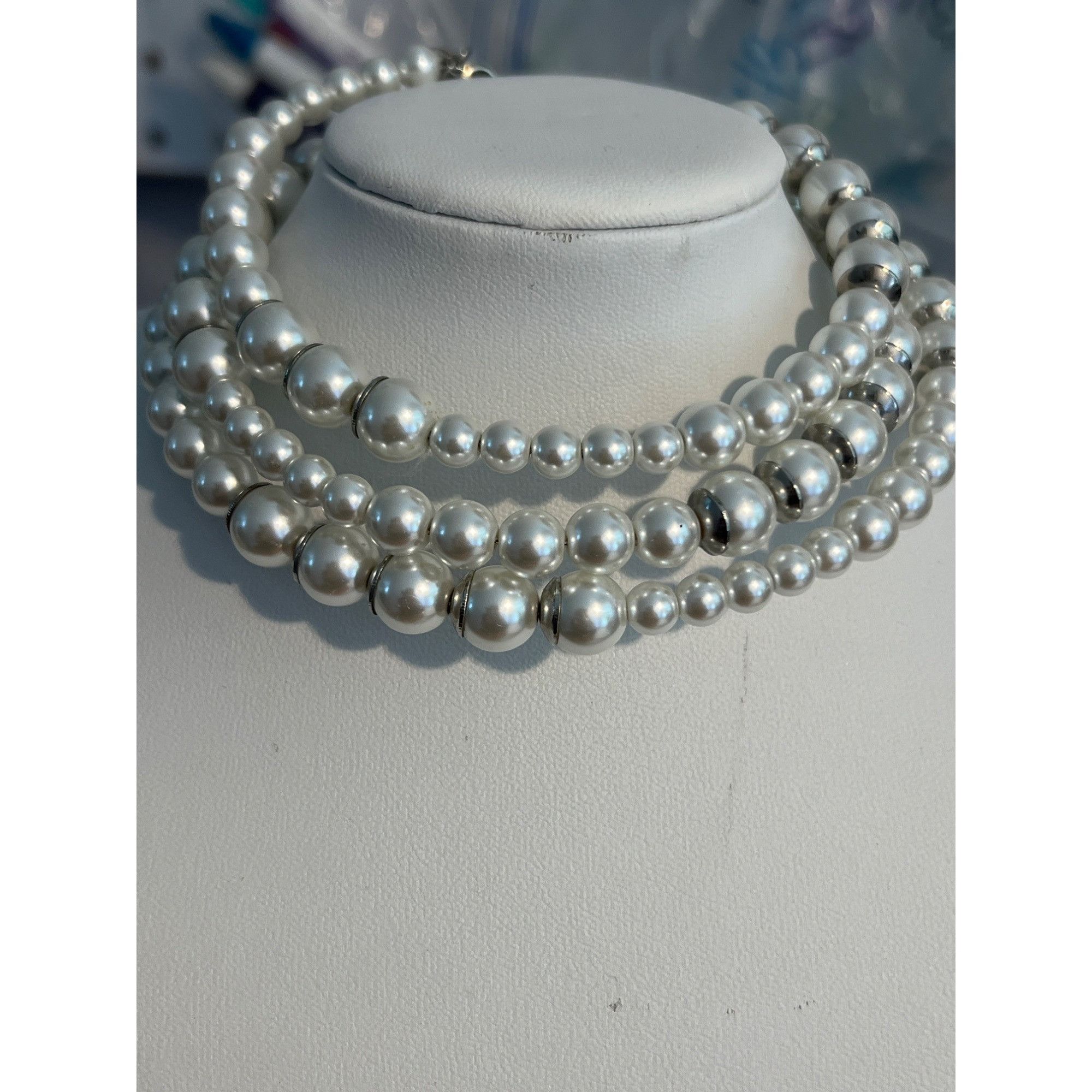 Other Cato Faux Pearl Memory Wire Choker Necklace Silver Tone Laye Size ONE SIZE - 1 Thumbnail