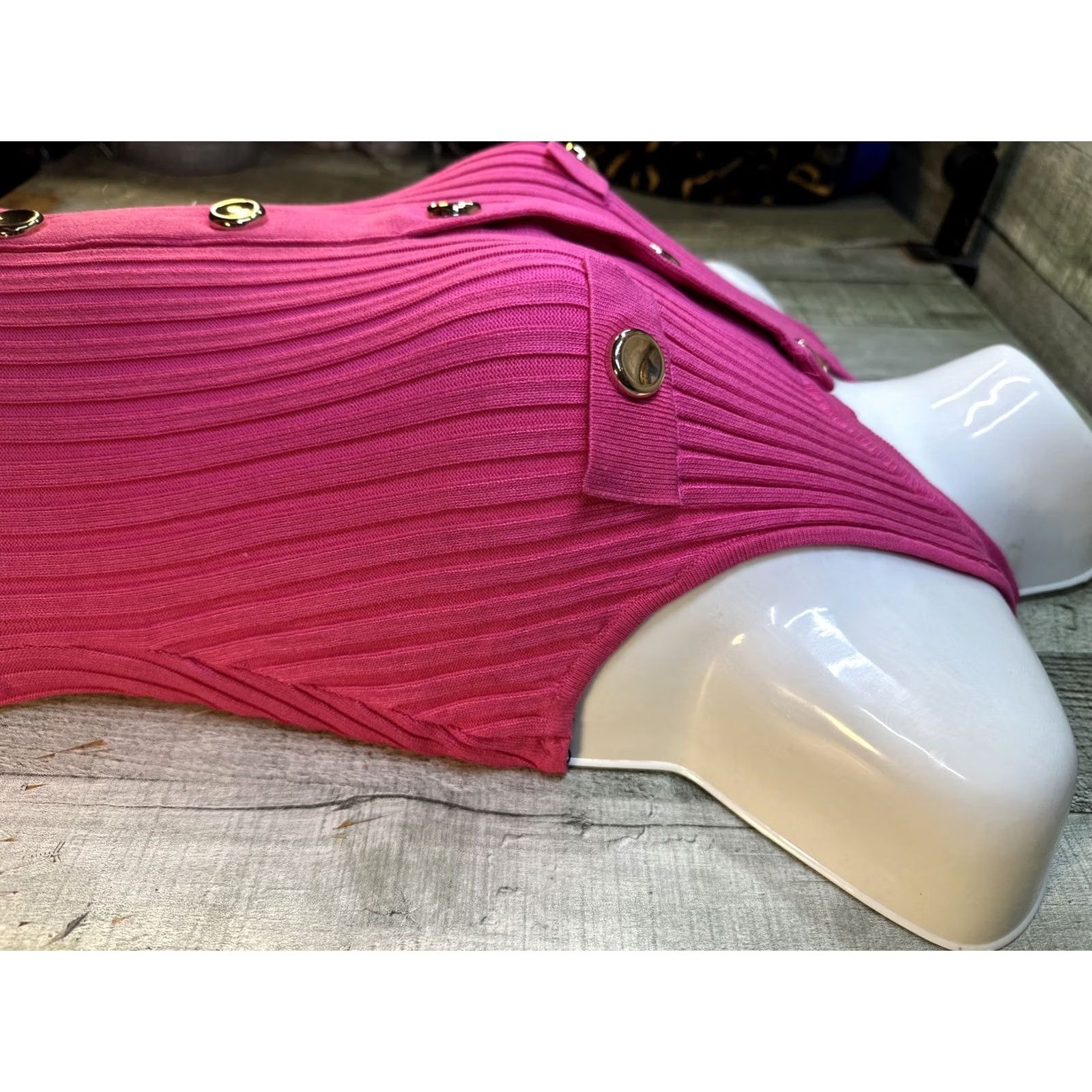 Pinko Hera Pink Ribbed Bodycon Mini Dress Button Front Y2K Barbiecore S Womens Dress Size S / US 4 / IT 40 - 4 Thumbnail
