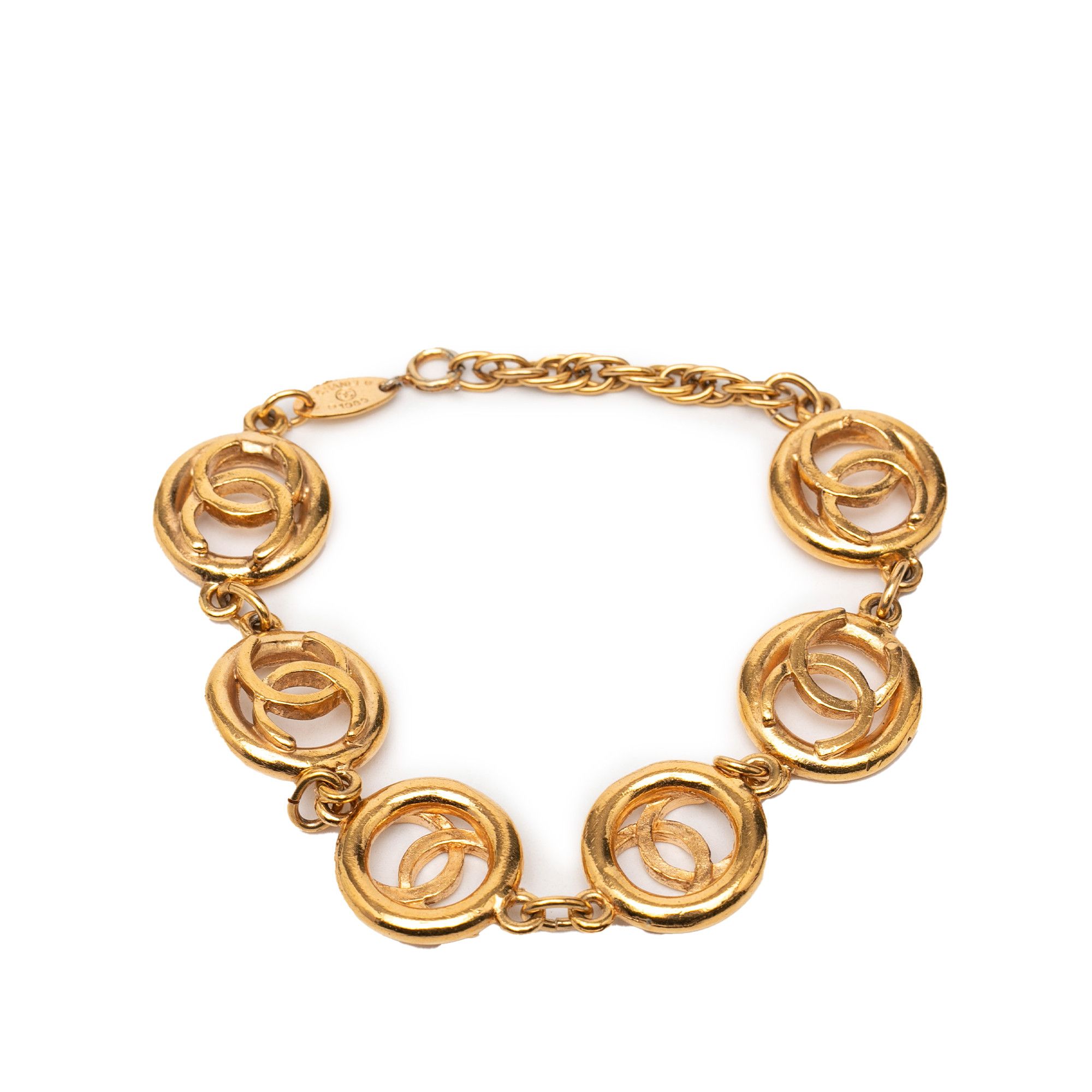 Chanel Chanel CC Gold Plated Openwork Circle Charms Link Bracelet Size ONE SIZE - 1 Thumbnail