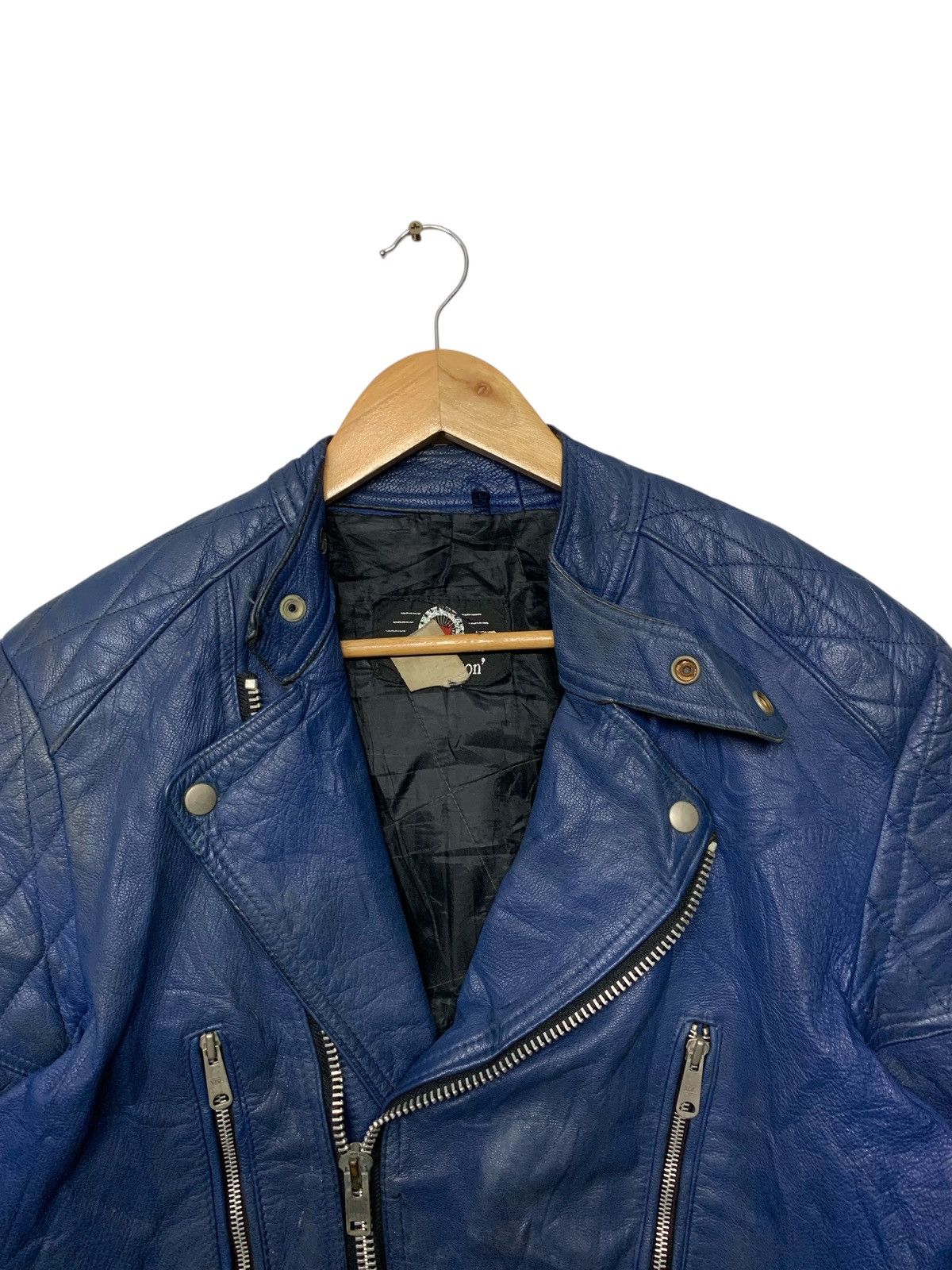 Branded Leather Rare Vintage Waddington Double Collar Blue Leather Jacket Size US M / EU 48-50 / 2 - 4 Thumbnail