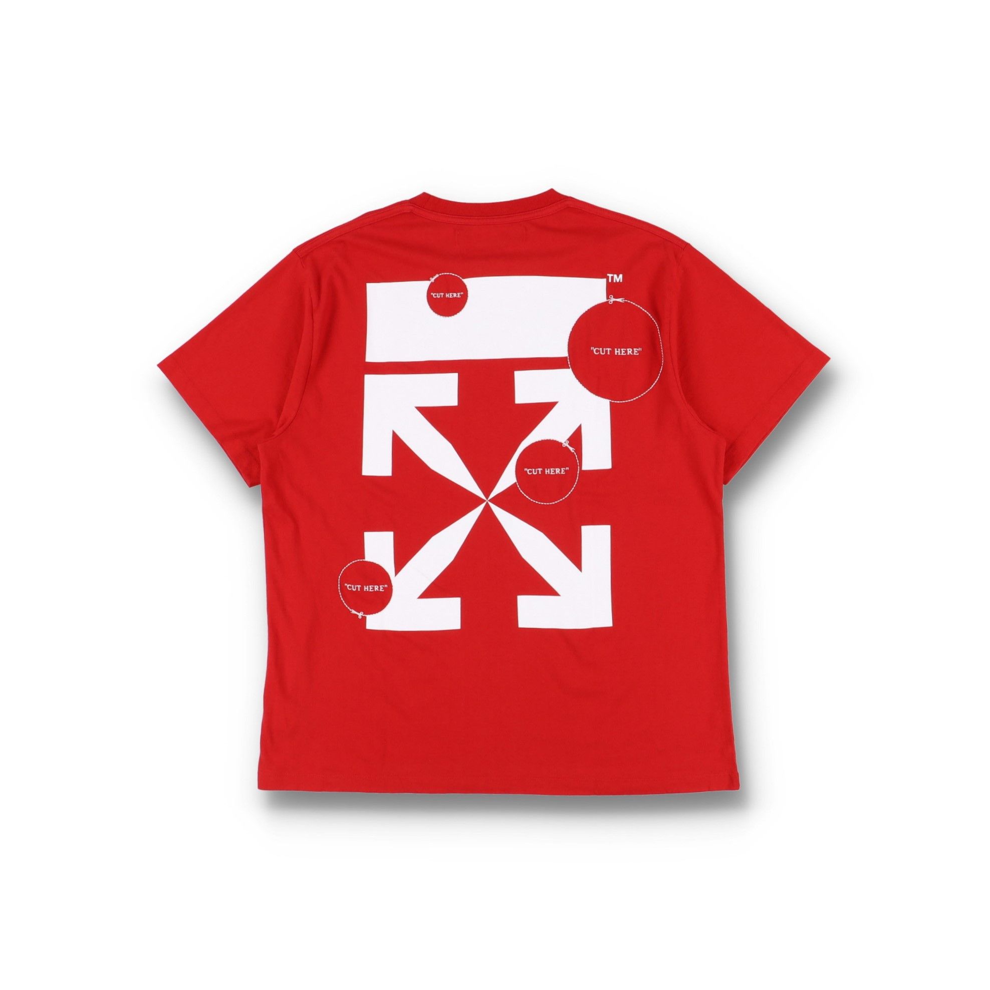 Off-White Red Cut Here Arrows Logo Oversized T-Shirt Size US M / EU 48-50 / 2 - 1 Thumbnail