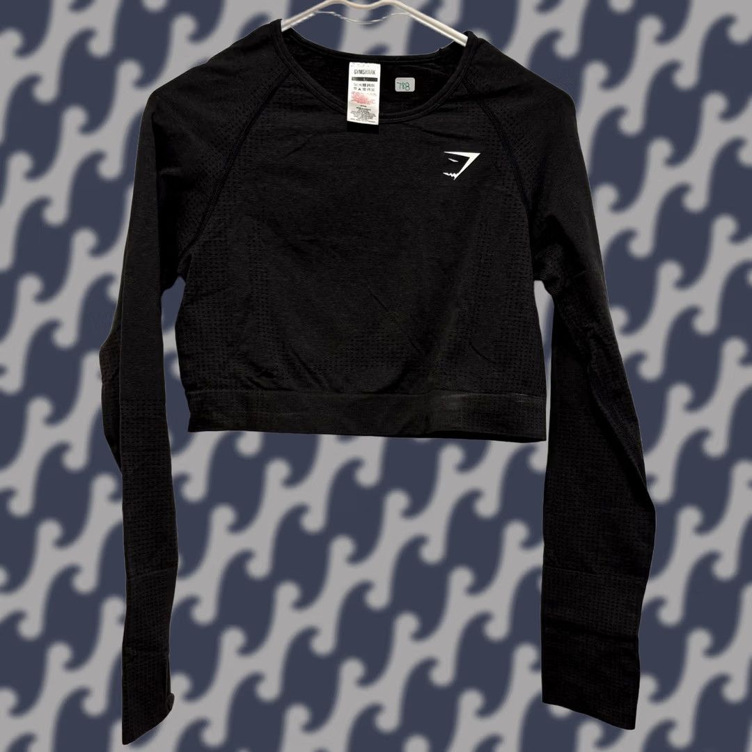 Gymshark Gymshark Vital Seamless 2.0 Crop Top Large Black Marl Long Sleeve B1A3D Size L / US 10 / IT 46 - 1 Thumbnail