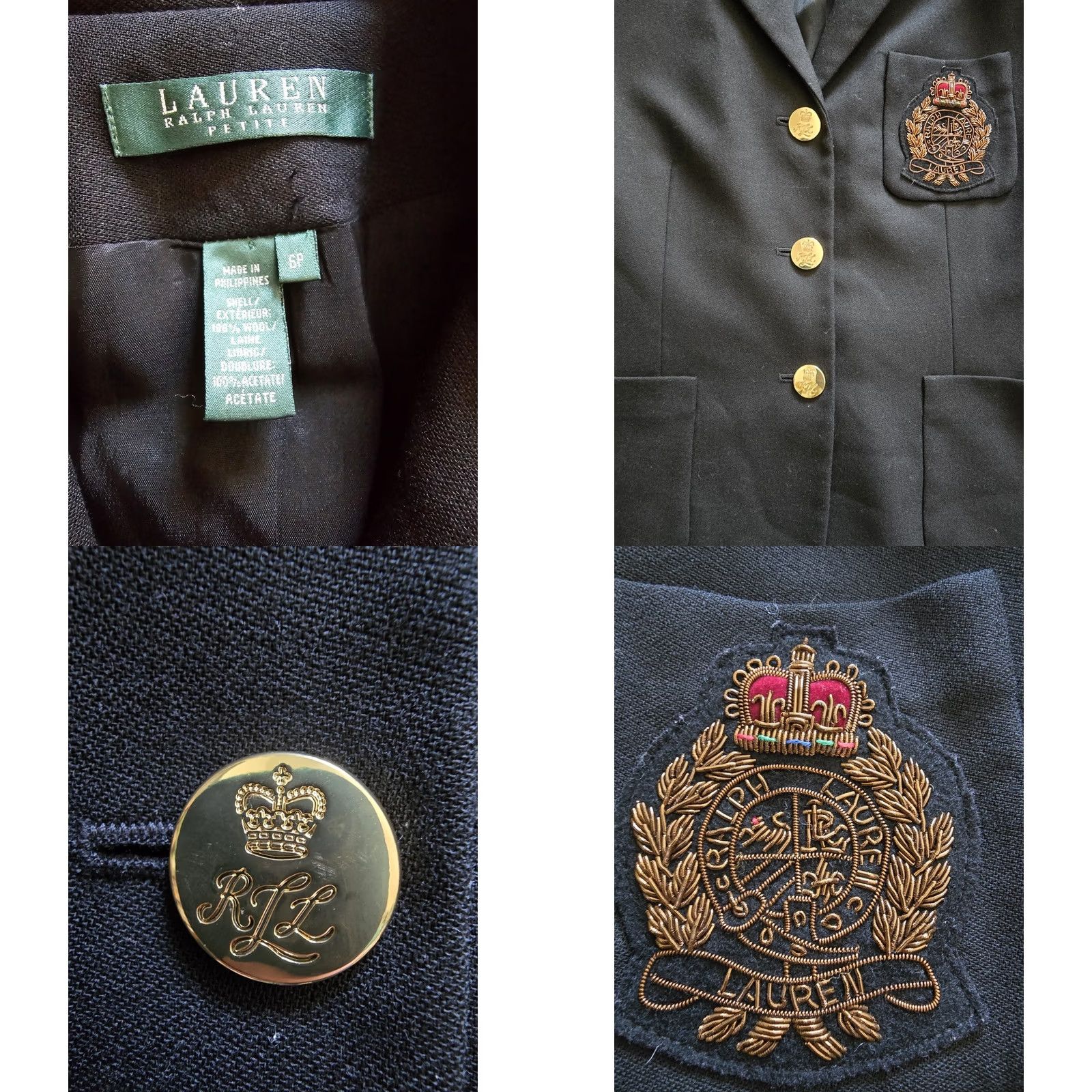 Ralph Lauren Ralph Lauren Blazer Womens Black 6P Business Wool Coat Beaded Patch Lined Button Down Size M / US 6-8 / IT 42-44 - 8 Thumbnail